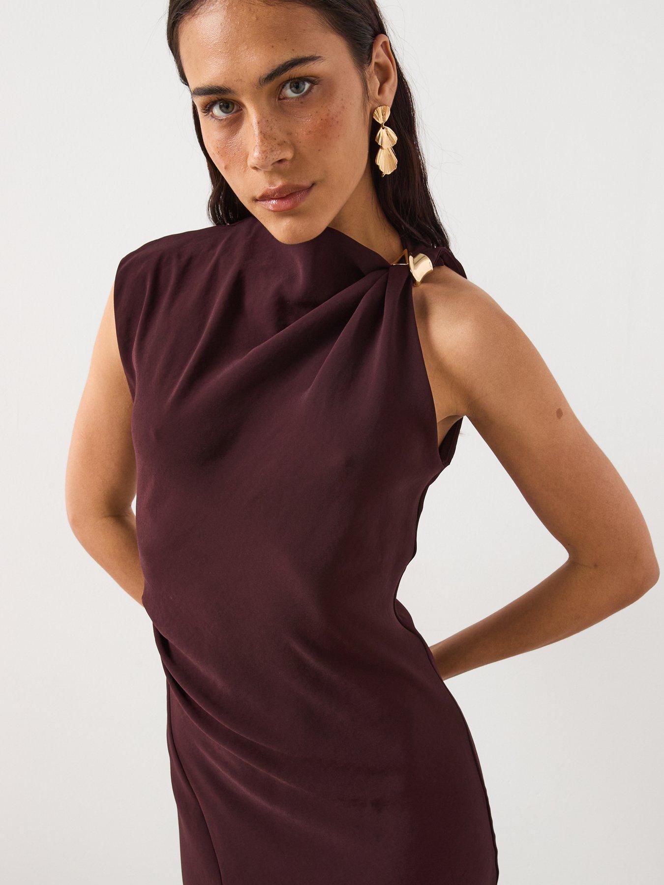 princess polly baby blue dress Darby Long Sleeve Midi Dress - Burgundy