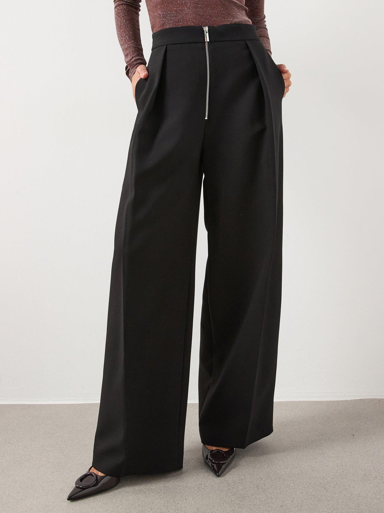 Mango Tailored Wide Leg Trousers With Zip Detail - Black