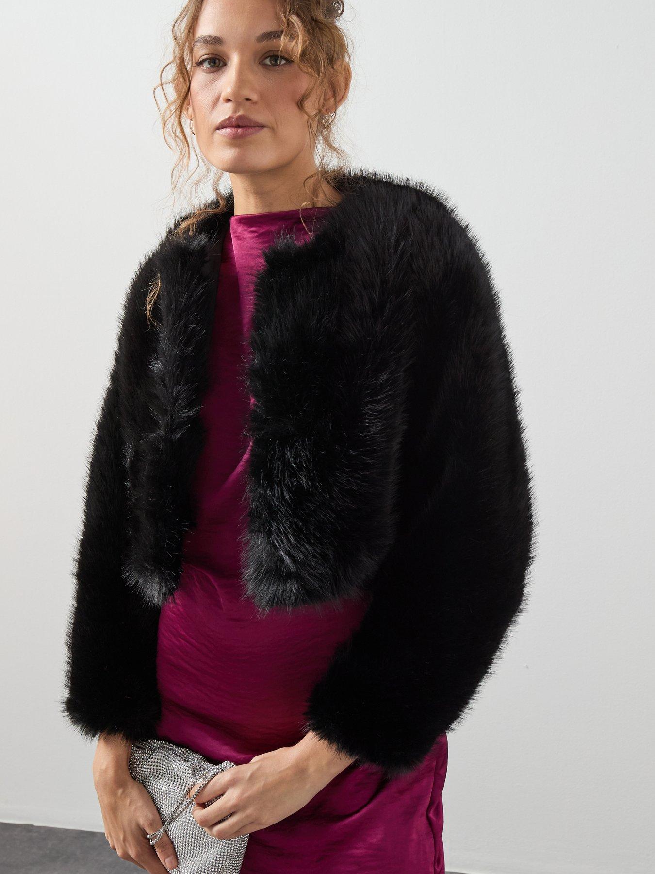 Mango Faux Fur Cropped Jacket - Black