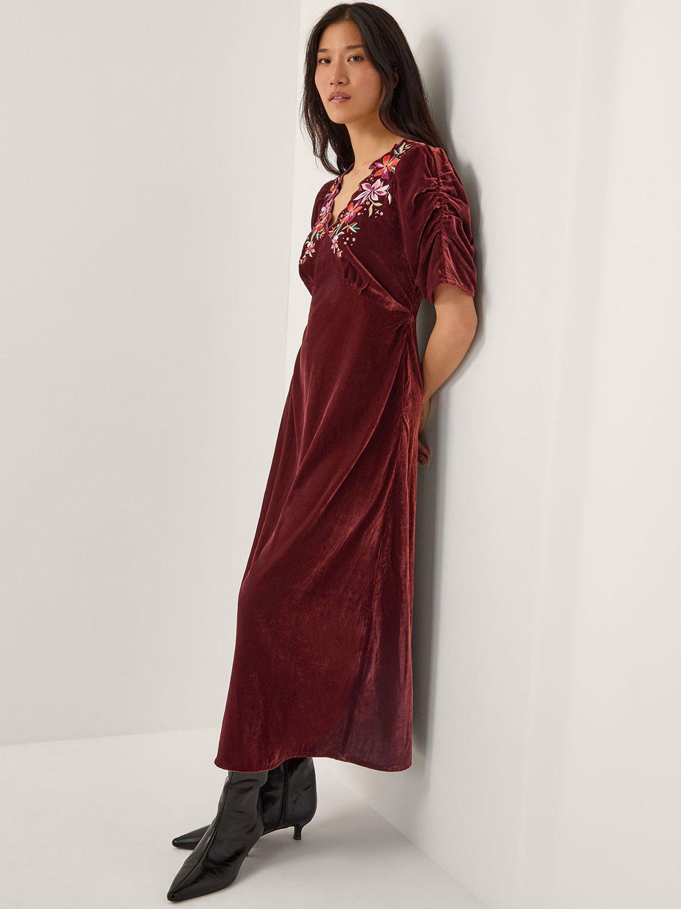Monsoon Josie Embroidered Dress - Brown