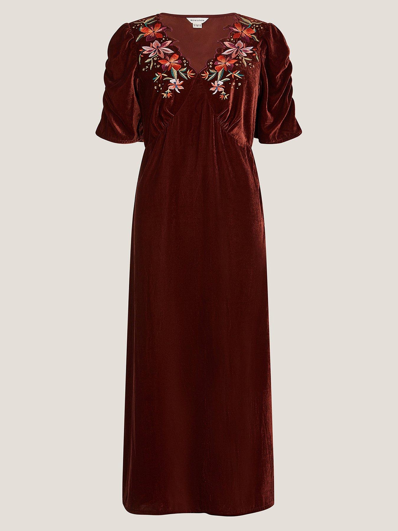 Monsoon Josie Embroidered Dress - Brown | Very