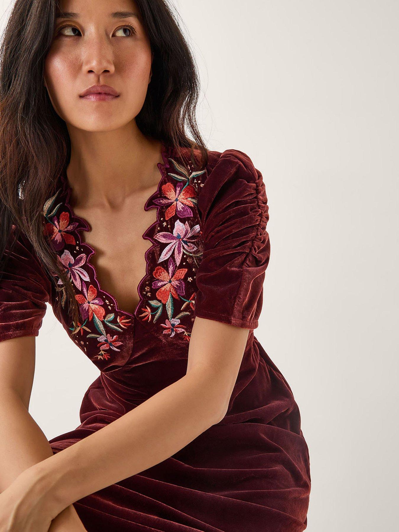 Monsoon Josie Embroidered Dress - Brown | Very