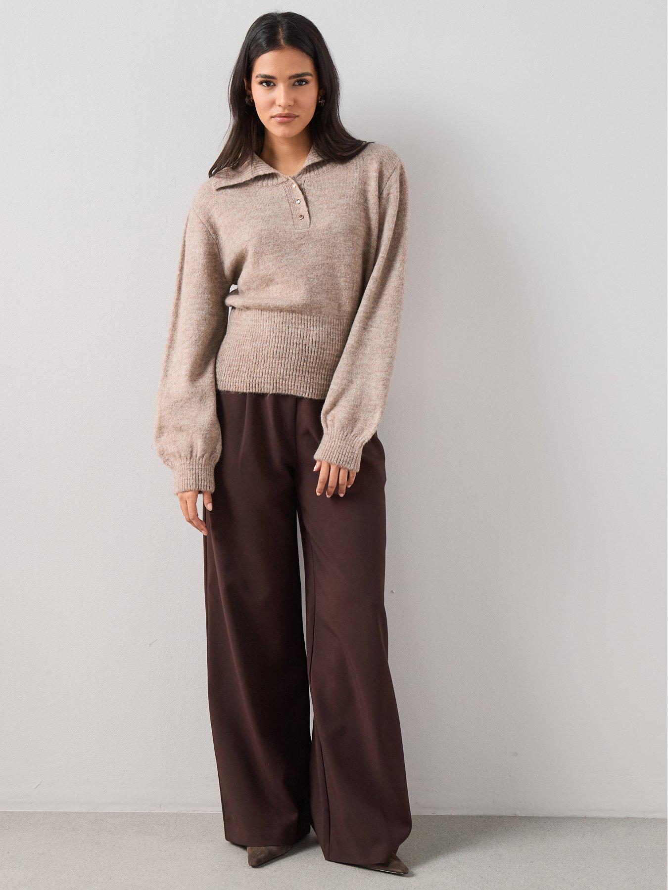 Image 3 of 6 of The Very Collection Collared Neck Cinched Waist&nbsp;Jumper - Brown