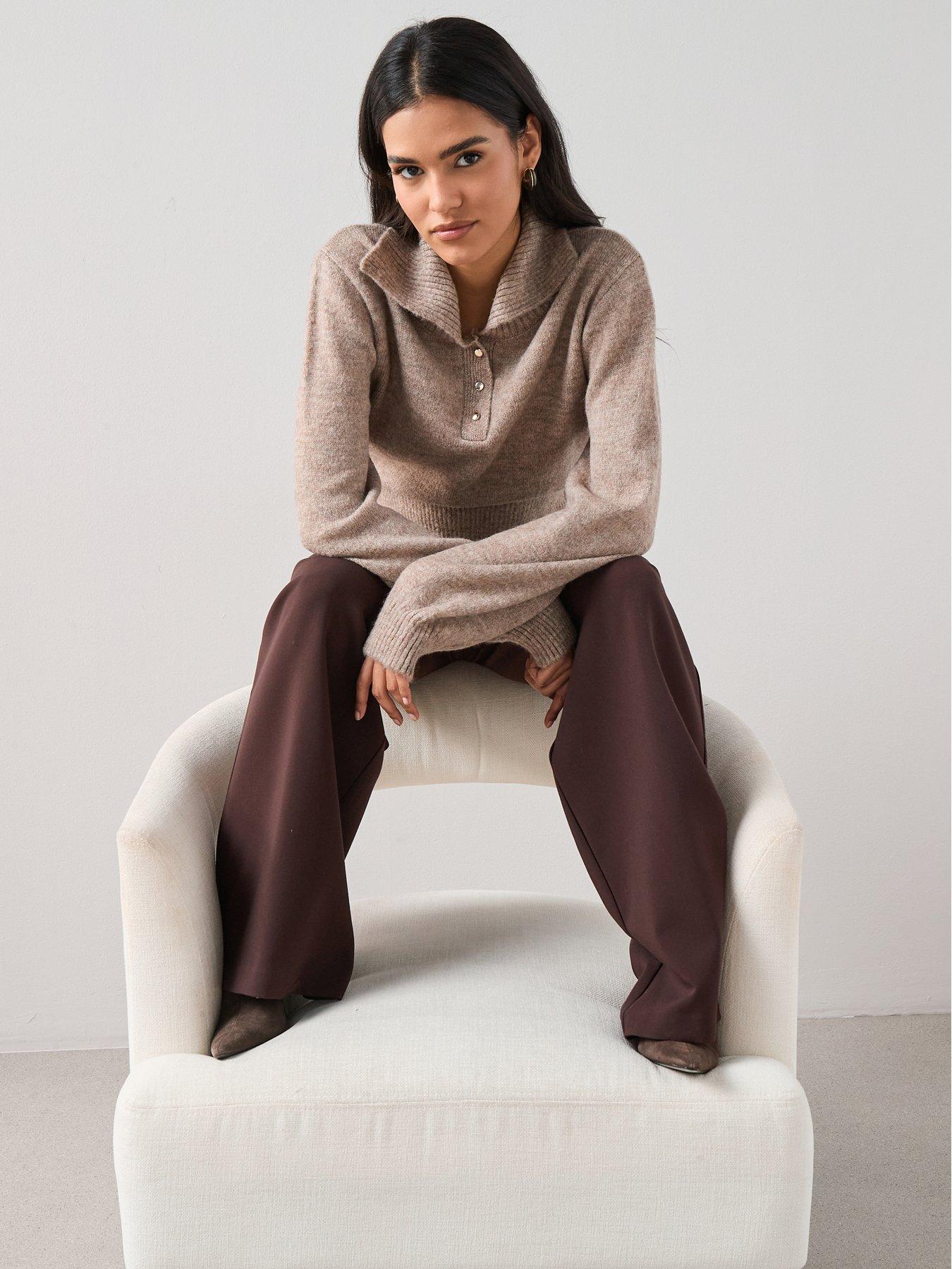 Image 5 of 6 of The Very Collection Collared Neck Cinched Waist&nbsp;Jumper - Brown