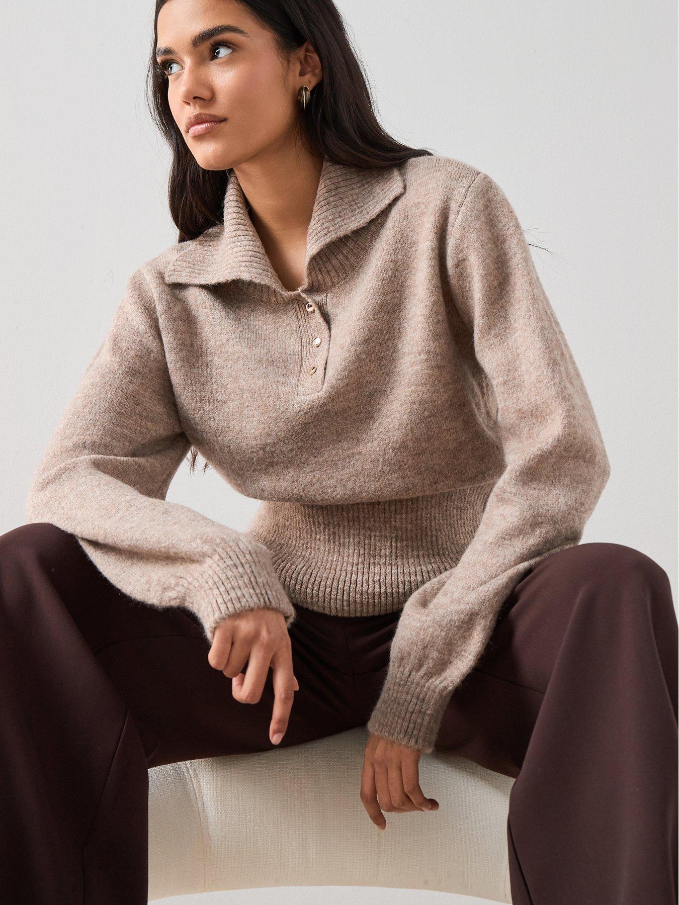 Image 6 of 6 of The Very Collection Collared Neck Cinched Waist&nbsp;Jumper - Brown