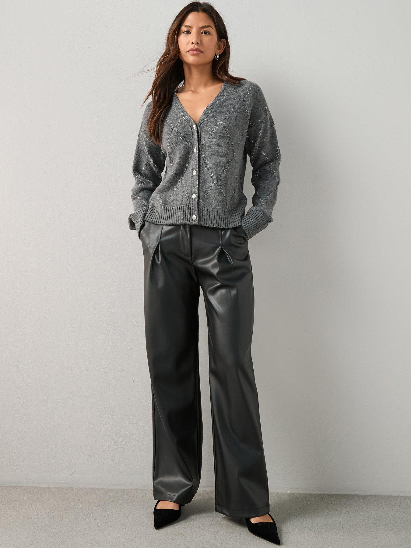 Image 3 of 6 of The Very Collection V Neck Glitter Argyle Knitted Cardigan - Grey