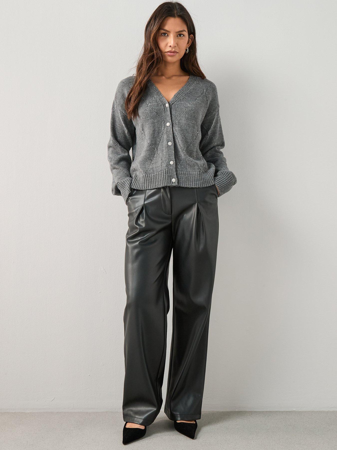 Image 5 of 6 of The Very Collection V Neck Glitter Argyle Knitted Cardigan - Grey