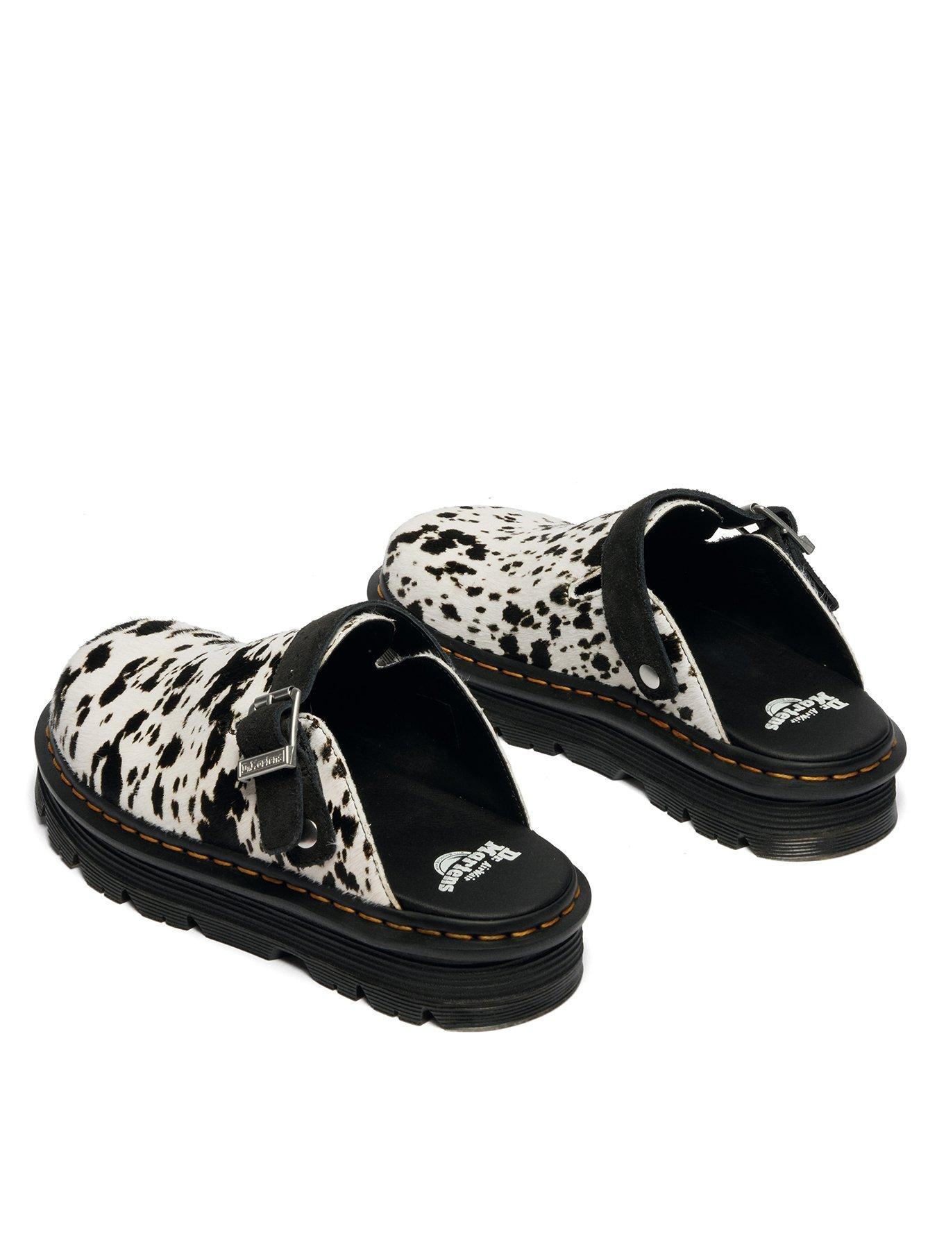 Dr Martens Zebzag Mule Cream Black Dalmatian Hair On Clogs - Black