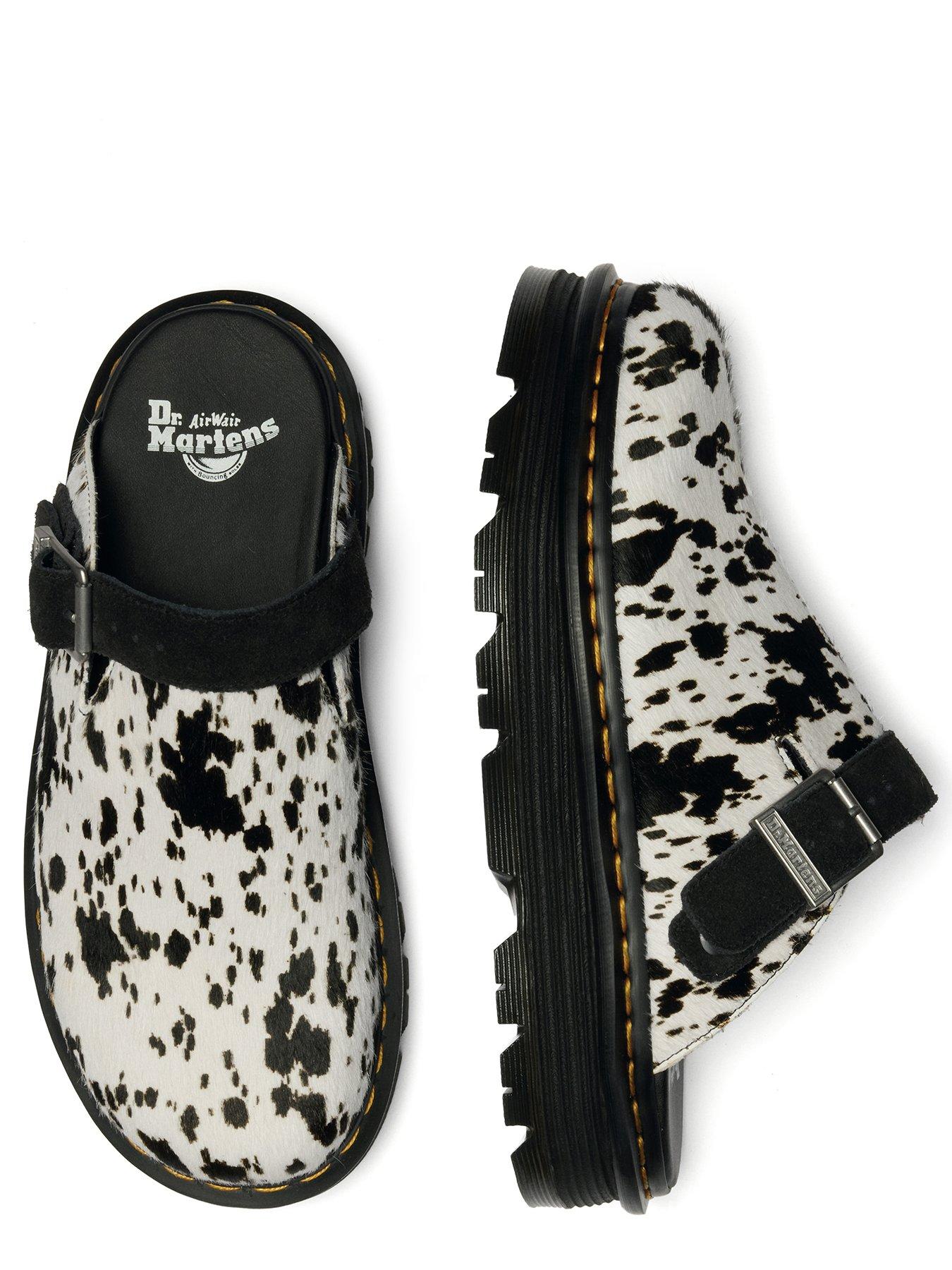 Dr Martens Zebzag Mule Cream Black Dalmatian Hair On Clogs - Black