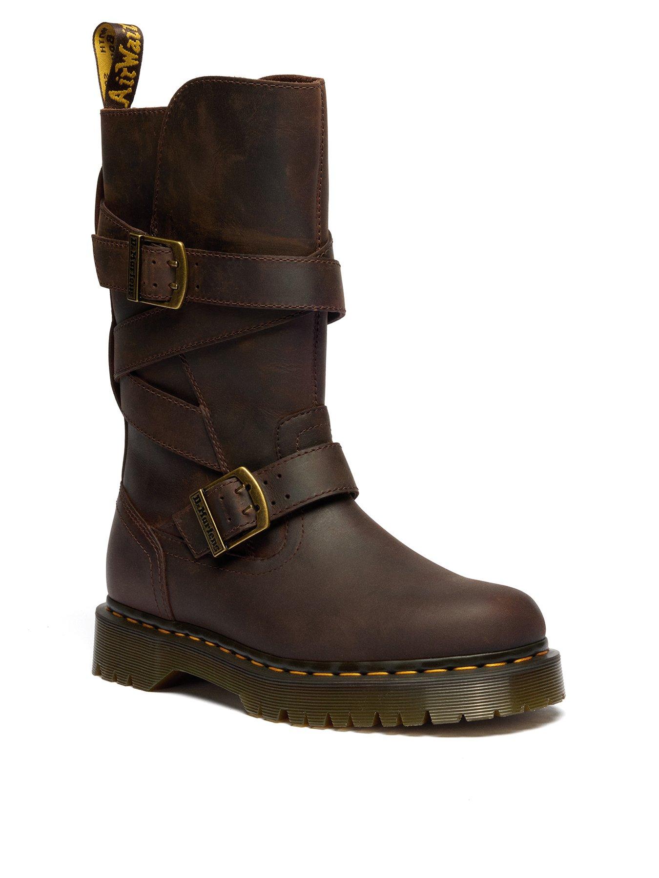 Image 2 of 7 of Dr Martens Anistone 2 Strap Crazy Horse Leather Biker Boots - Dark Brown