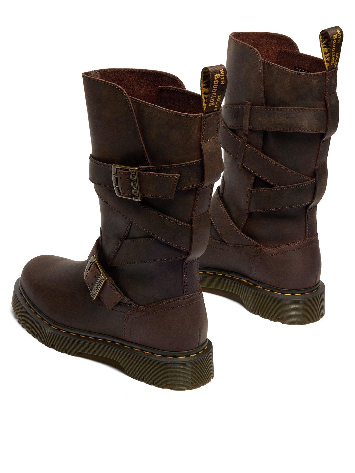Image 3 of 7 of Dr Martens Anistone 2 Strap Crazy Horse Leather Biker Boots - Dark Brown