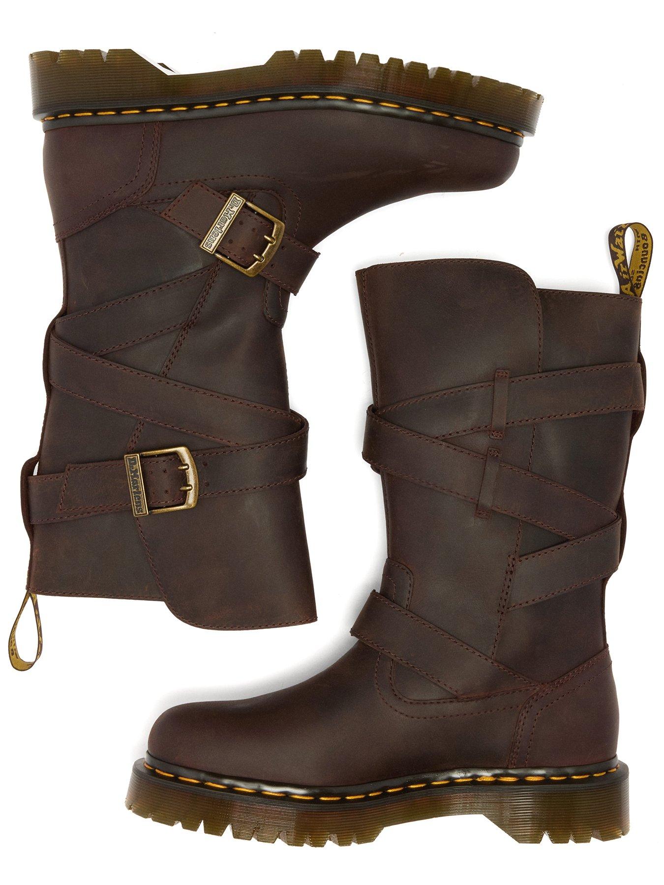 Image 4 of 7 of Dr Martens Anistone 2 Strap Crazy Horse Leather Biker Boots - Dark Brown