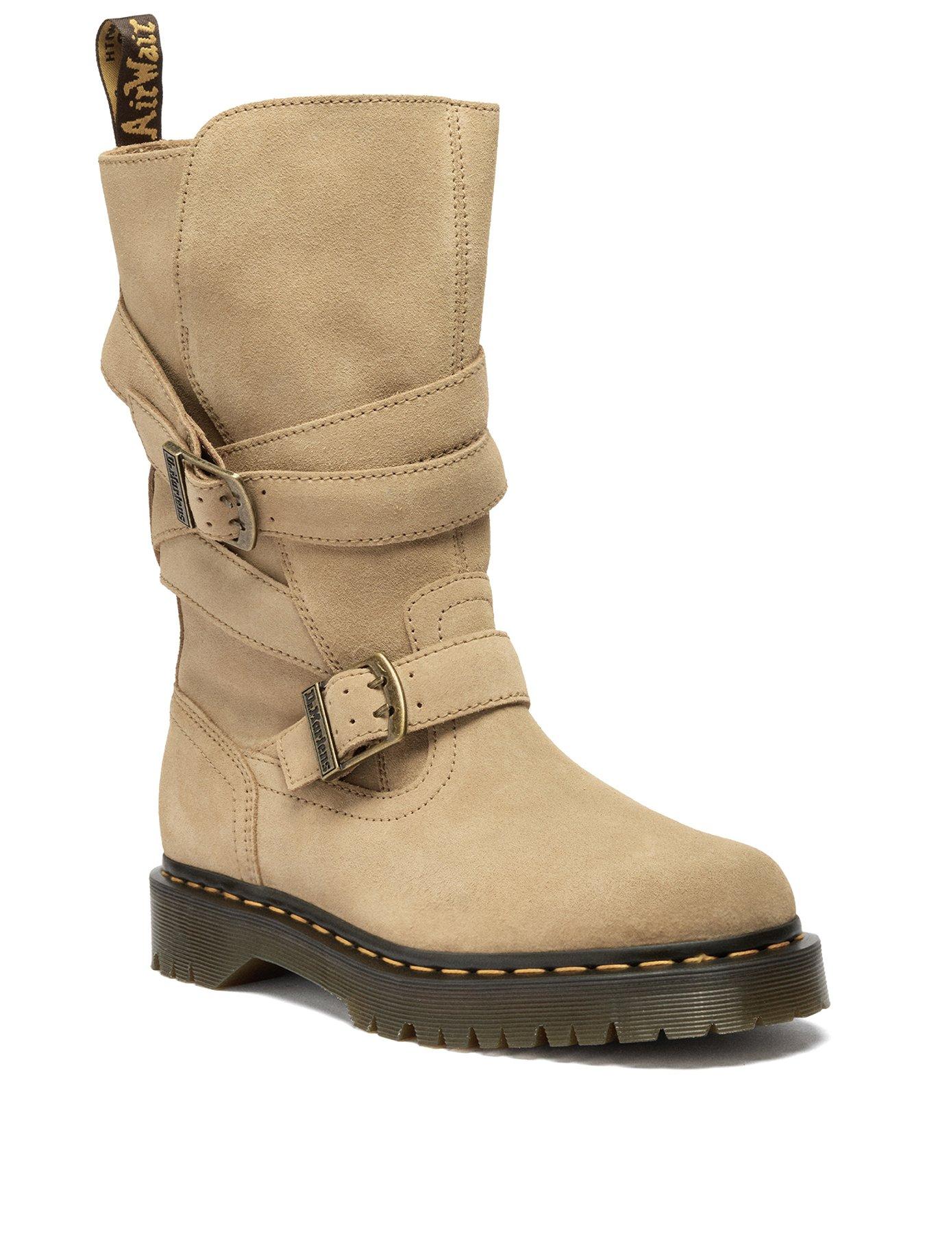 Image 2 of 7 of Dr Martens Anistone 2 Strap Suede Biker Boots - Tan Bronx Suede