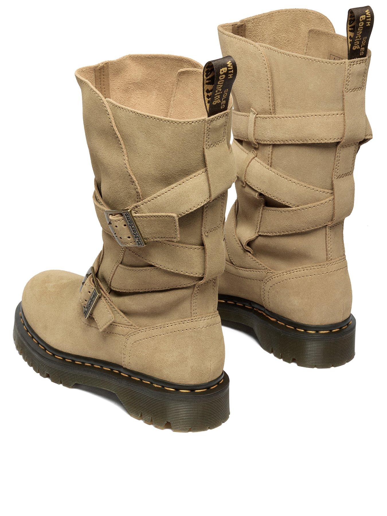 Image 3 of 7 of Dr Martens Anistone 2 Strap Suede Biker Boots - Tan Bronx Suede