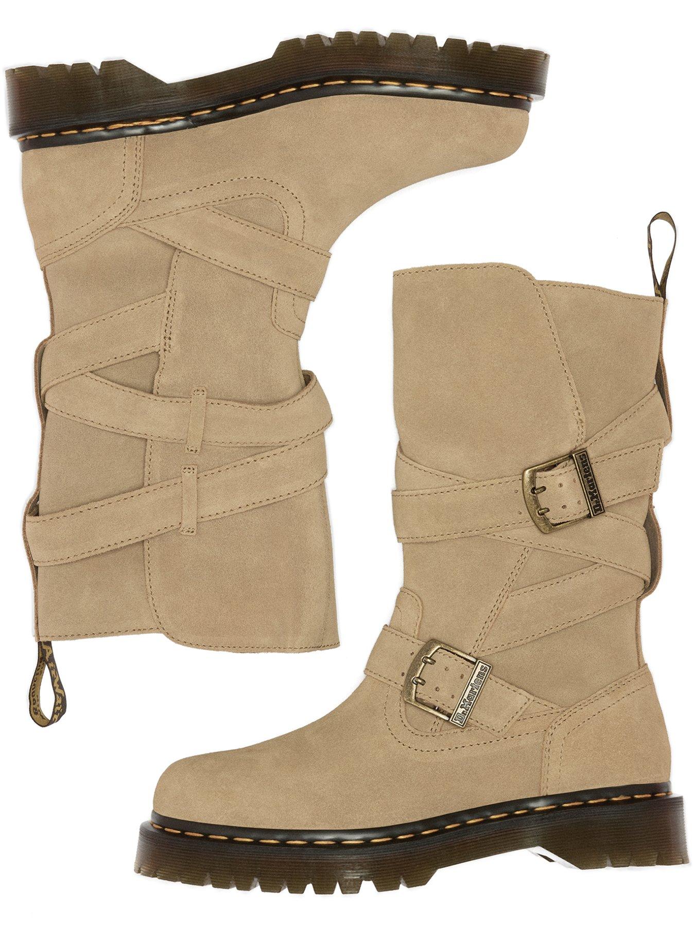 Image 4 of 7 of Dr Martens Anistone 2 Strap Suede Biker Boots - Tan Bronx Suede