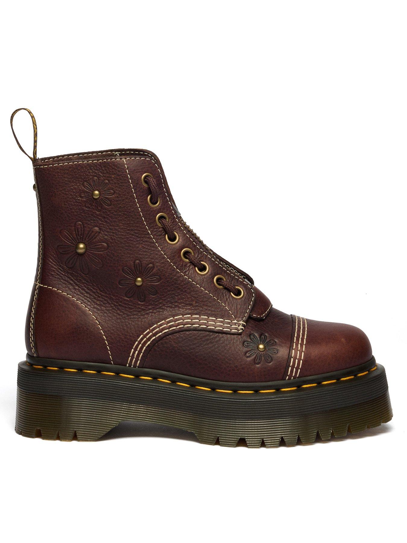 Dr Martens Sinclair Flower 8 Eye Grizzly Leather Boots - Dark Brown