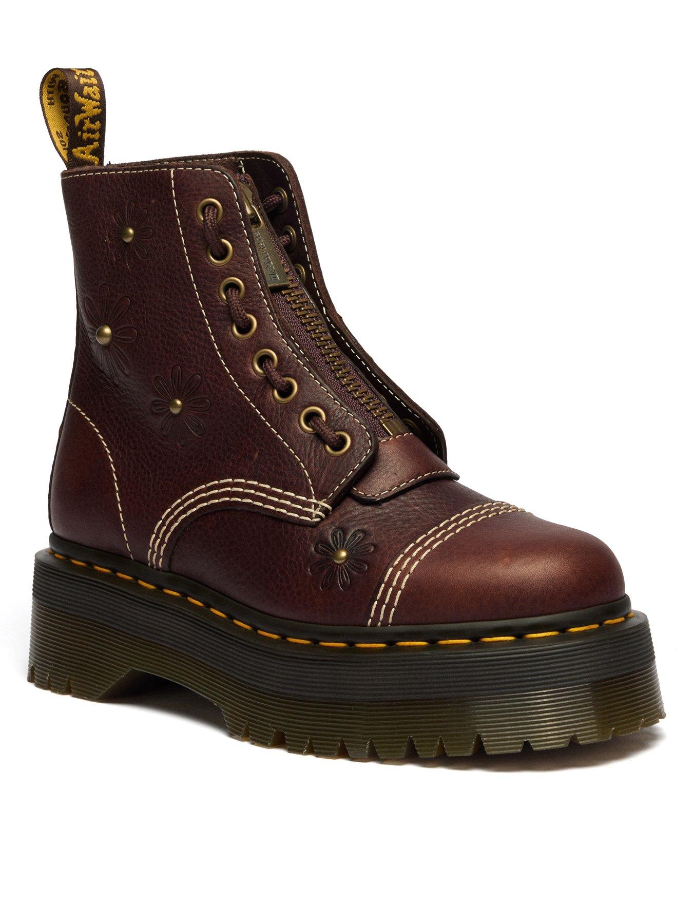 Image 2 of 6 of Dr Martens Sinclair Flower 8 Eye Grizzly Leather Boots - Dark Brown