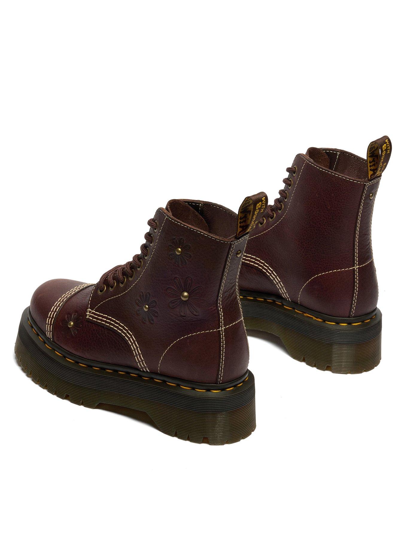 Image 3 of 6 of Dr Martens Sinclair Flower 8 Eye Grizzly Leather Boots - Dark Brown
