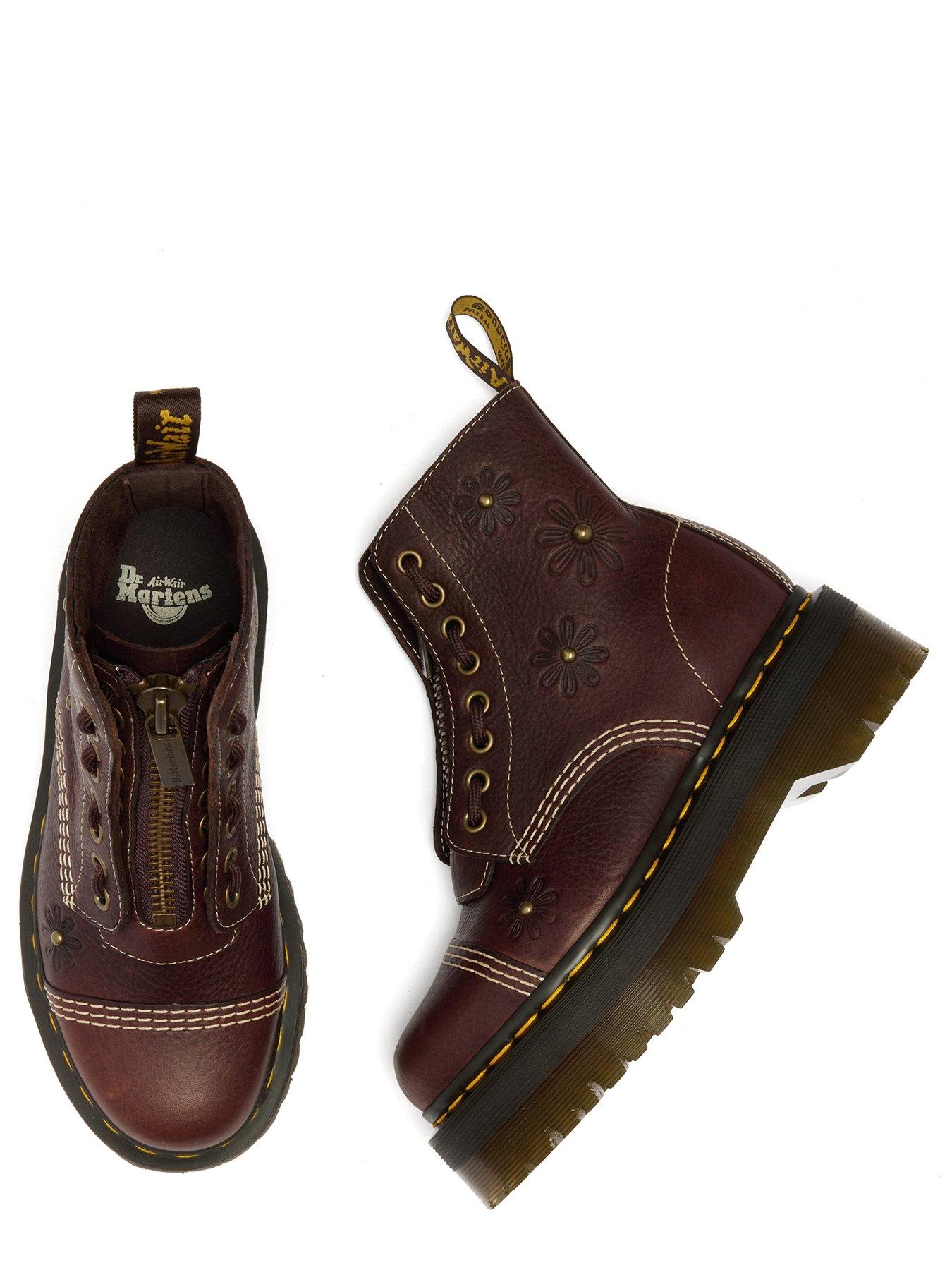 Image 4 of 6 of Dr Martens Sinclair Flower 8 Eye Grizzly Leather Boots - Dark Brown