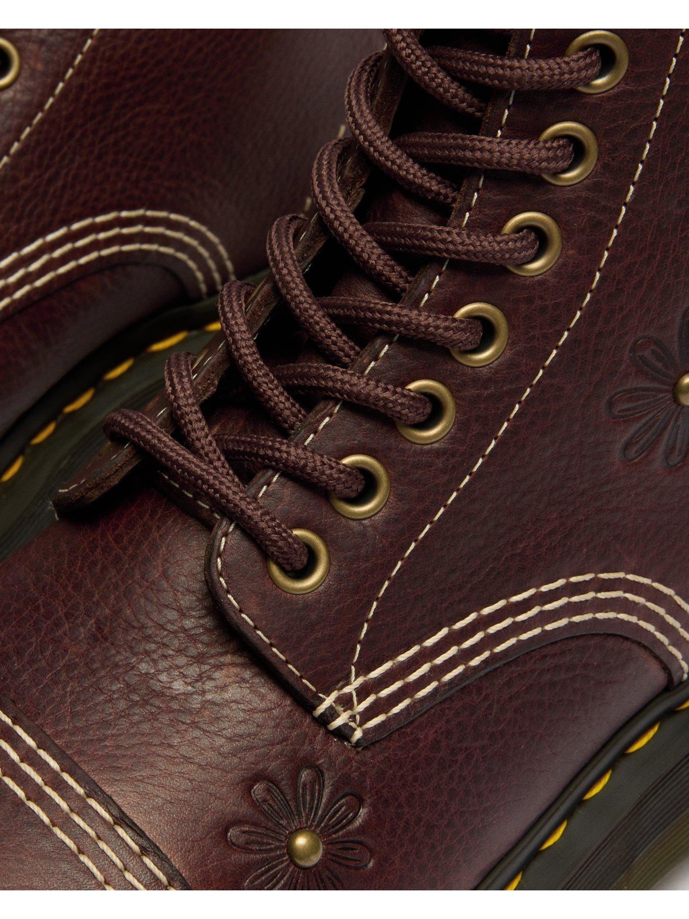 Image 6 of 6 of Dr Martens Sinclair Flower 8 Eye Grizzly Leather Boots - Dark Brown