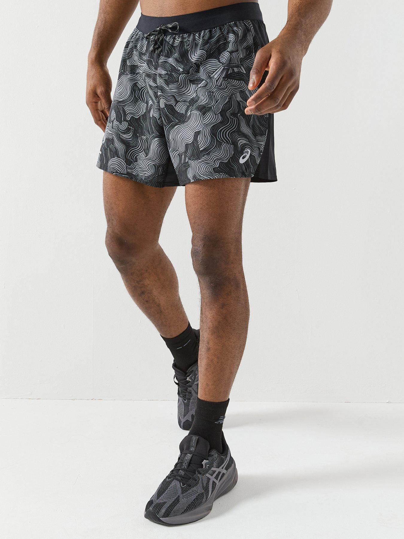 Asics Mens Running Fujitrail All Over Print 5Inch Shorts- Black, Black, Size 2Xl, Men