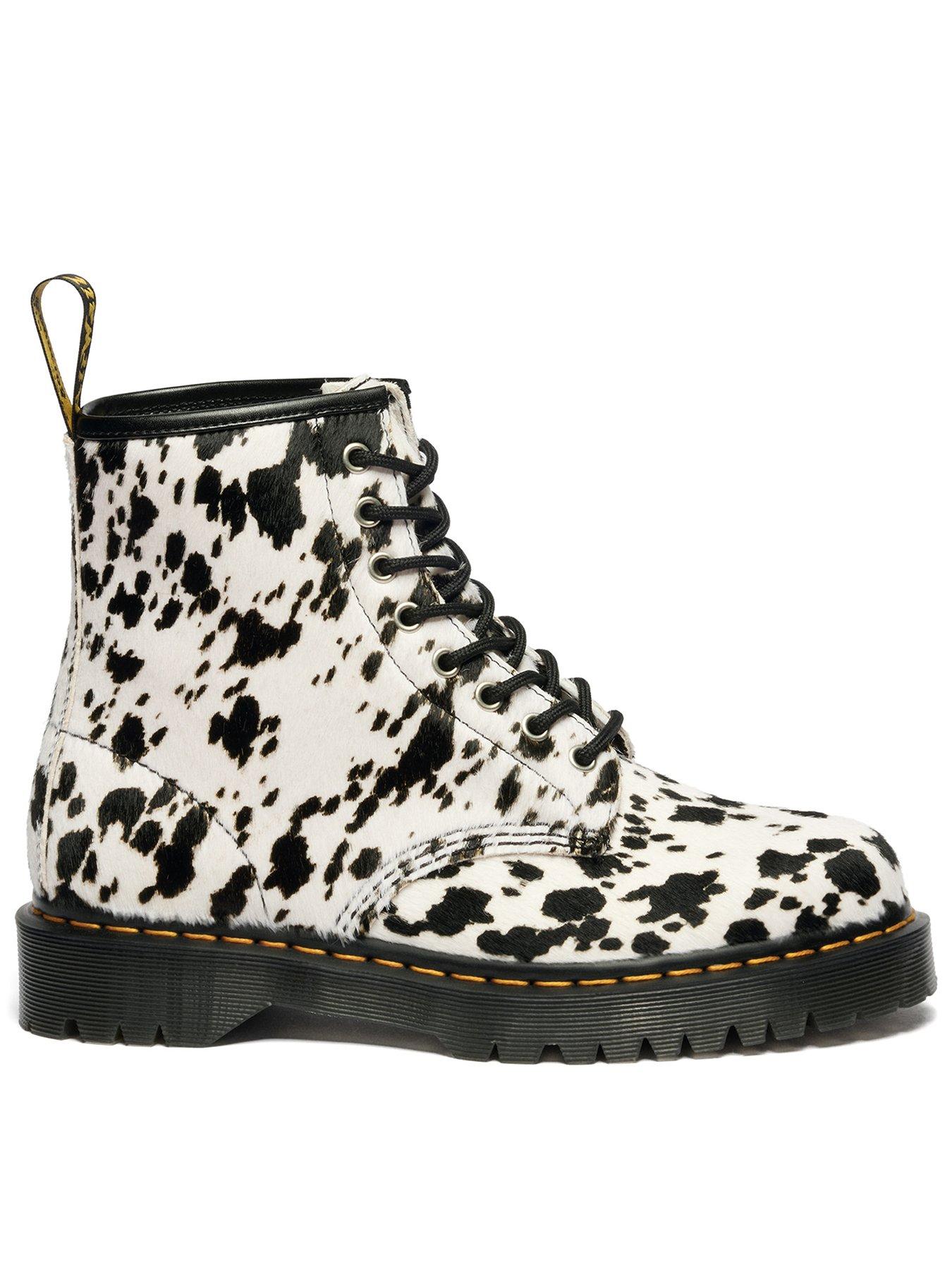 Dr Martens 1460 Bex 8 Eye Boot Cream Black Dalmatian Hair On, Print, Size 6, Women