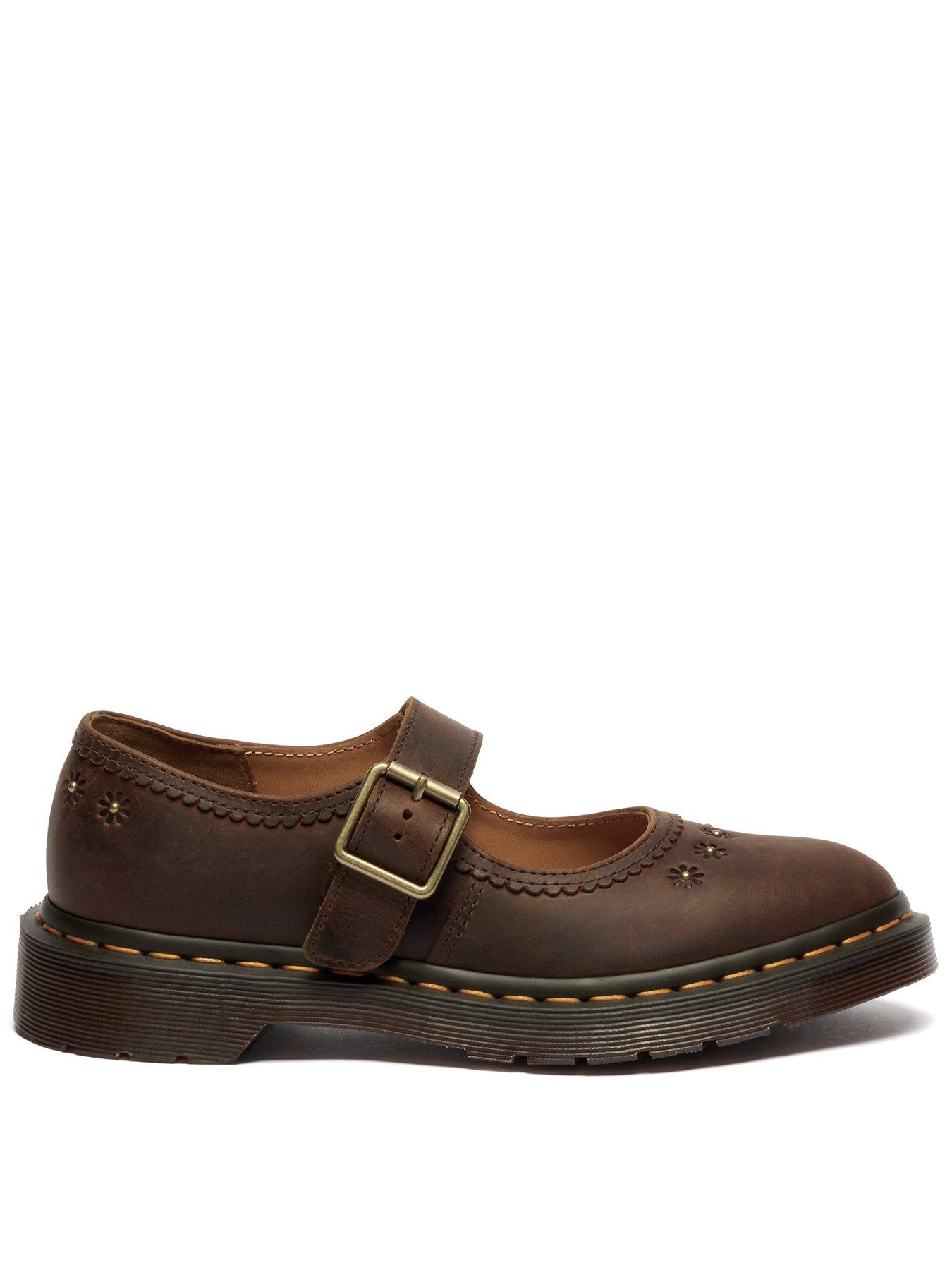 Dr Martens Mary Jane Flower Crazy Horse Leather Shoes - Dark Brown