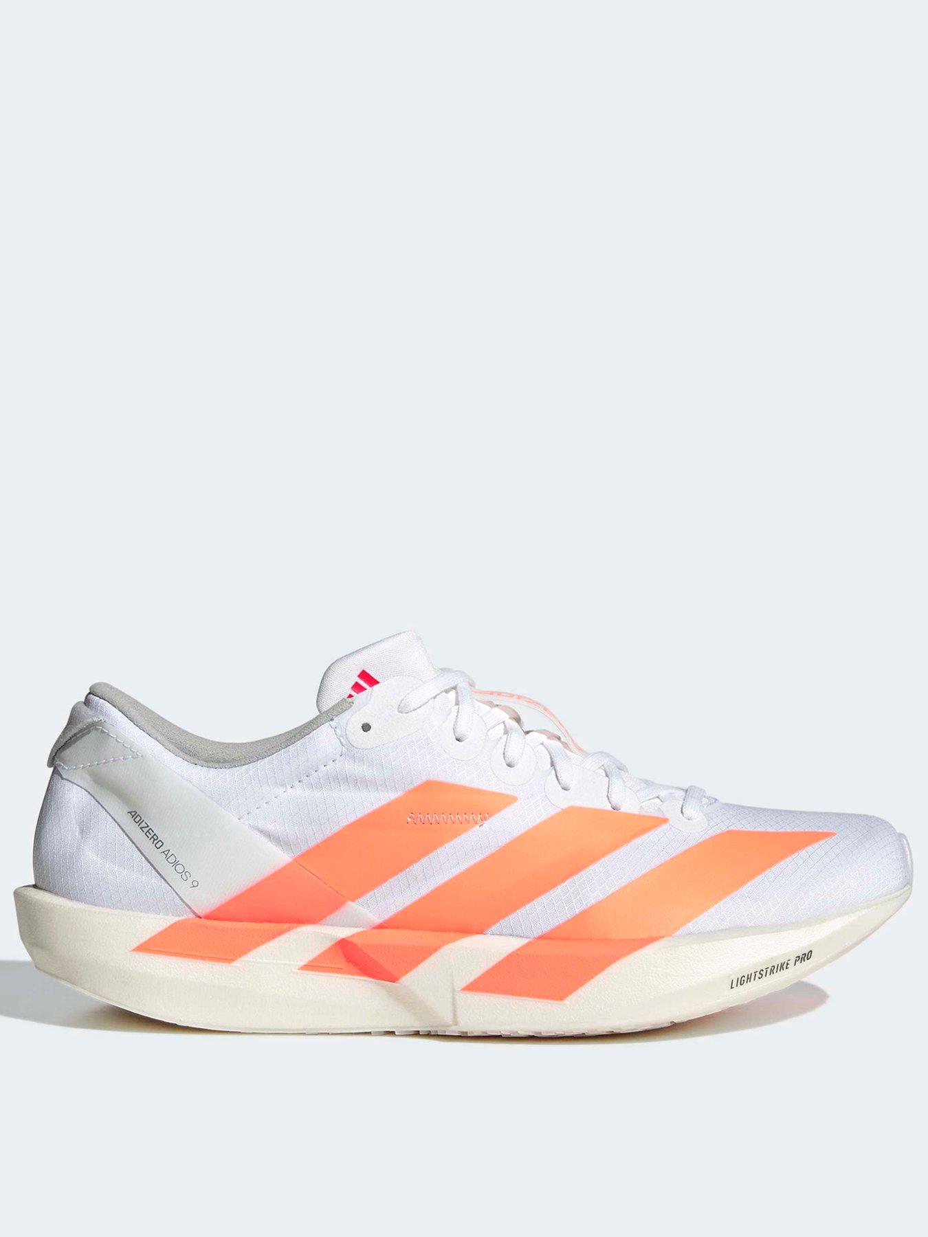 adidas Womens Running Adizero Adios 9 Trainers, Ftwwht/Beaora/Lucred, Size 8, Women
