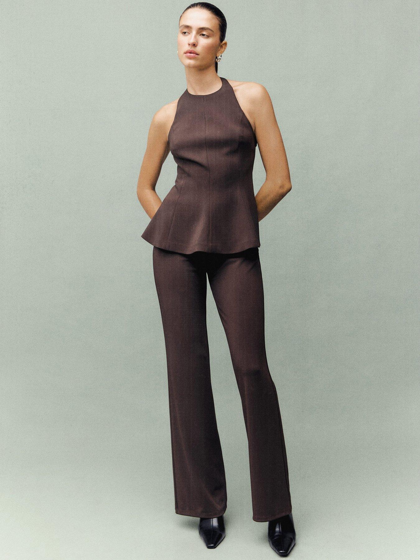 Mango Straight Fit Trousers With Elastic Waist - Brown