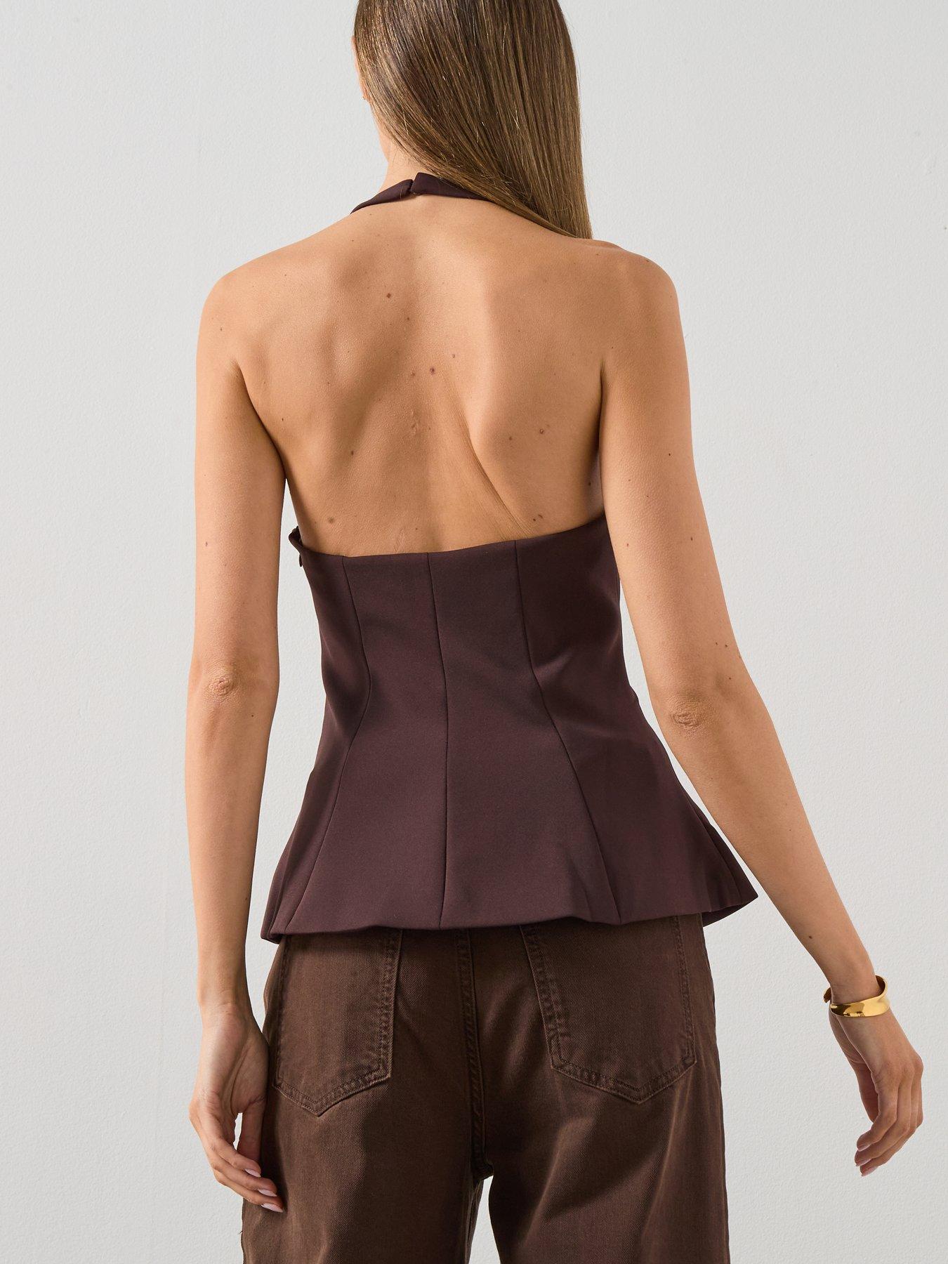 Mango Halterneck Peplum Top - Brown | Very