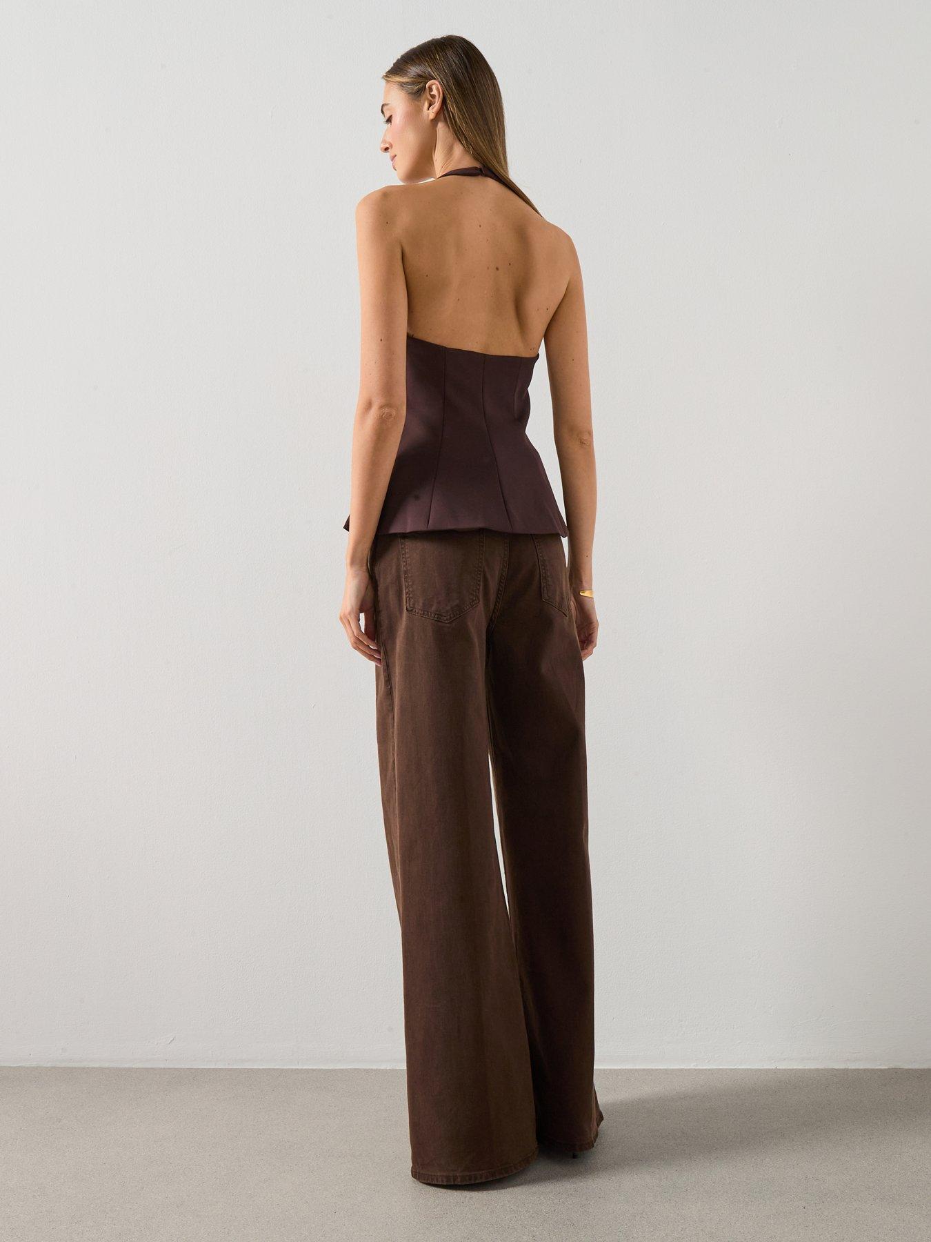 Mango Halterneck Peplum Top - Brown | Very