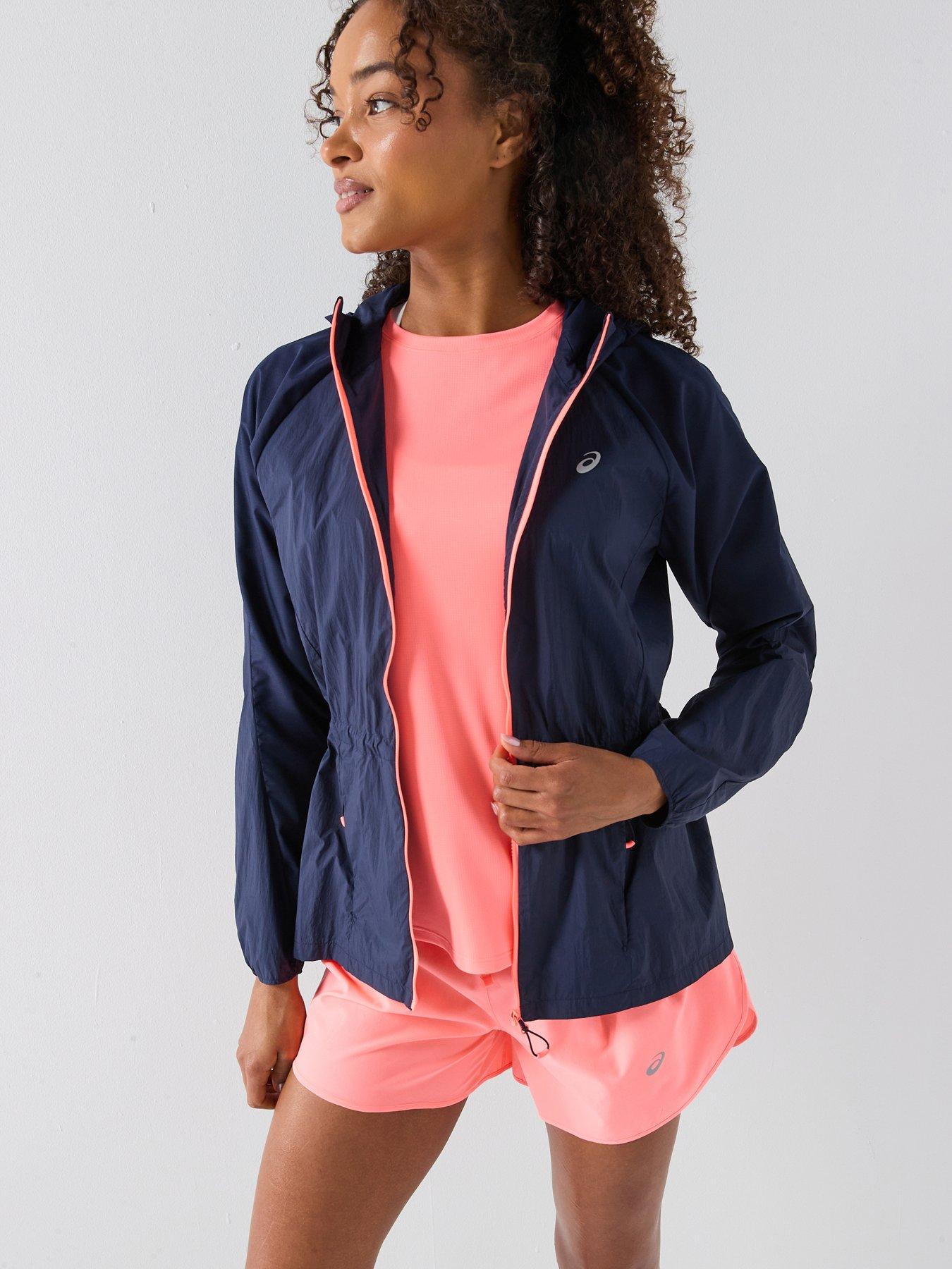 Asics Womens Running Road Packable Jacket, Navy, Size L, Women