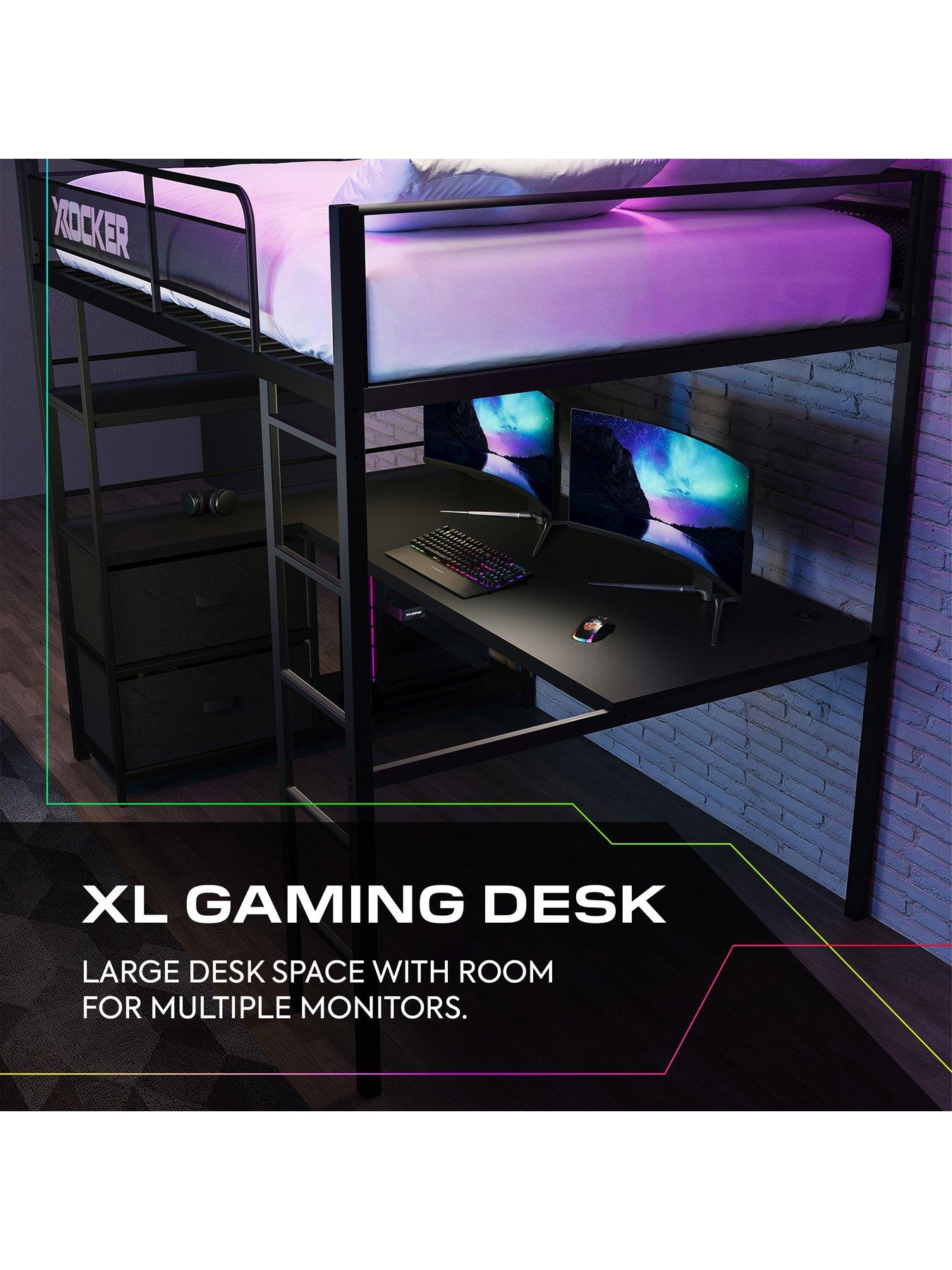 Image 5 of 7 of X Rocker Battlebunk XL RGB Double High Sleeper Bed&nbsp;with Desk, Drawers and&nbsp;App-Controlled LED Lights