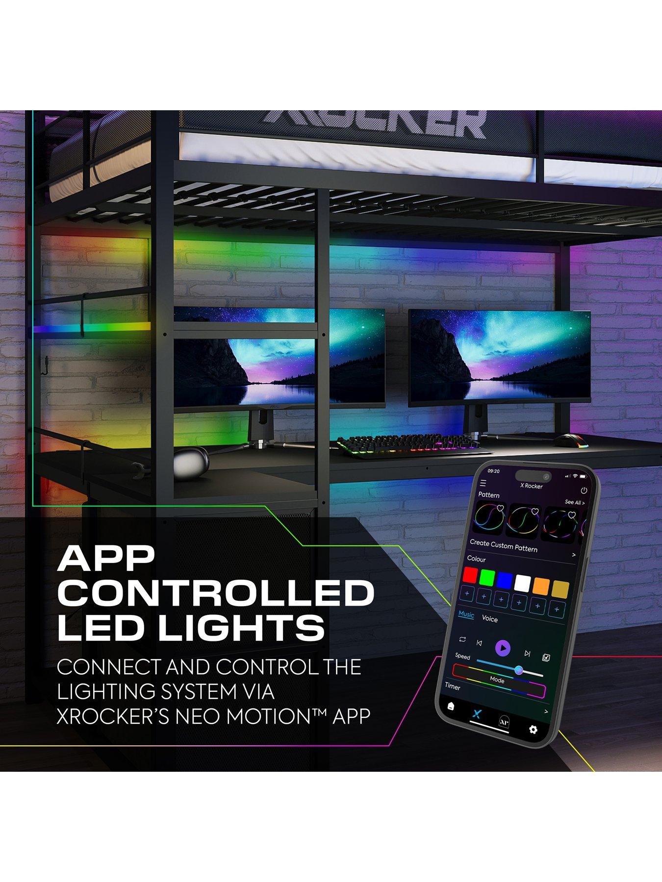 Image 6 of 7 of X Rocker Battlebunk XL RGB Double High Sleeper Bed&nbsp;with Desk, Drawers and&nbsp;App-Controlled LED Lights