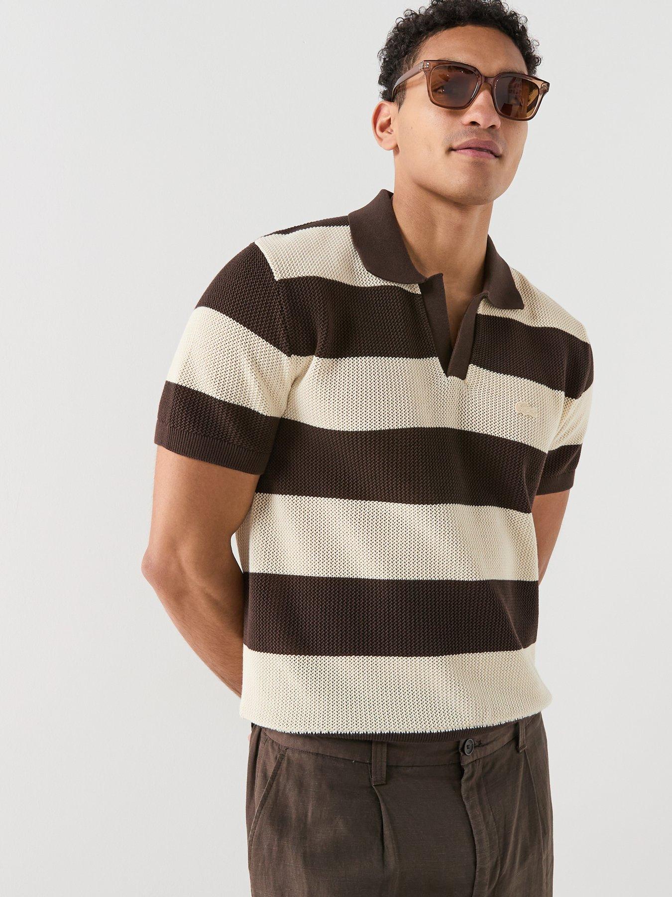 Lacoste Classic Fit Striped Knitted Polo Shirt, Brown, Size Xl, Men
