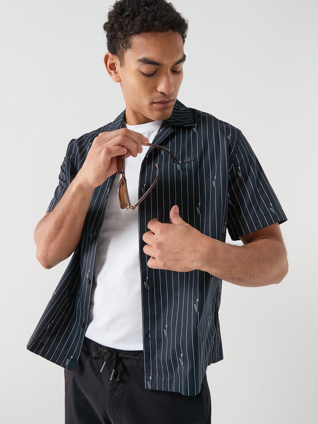 Lacoste Relaxed Fit Open Collar Printed Shirt, Black, Size Xl, Men
