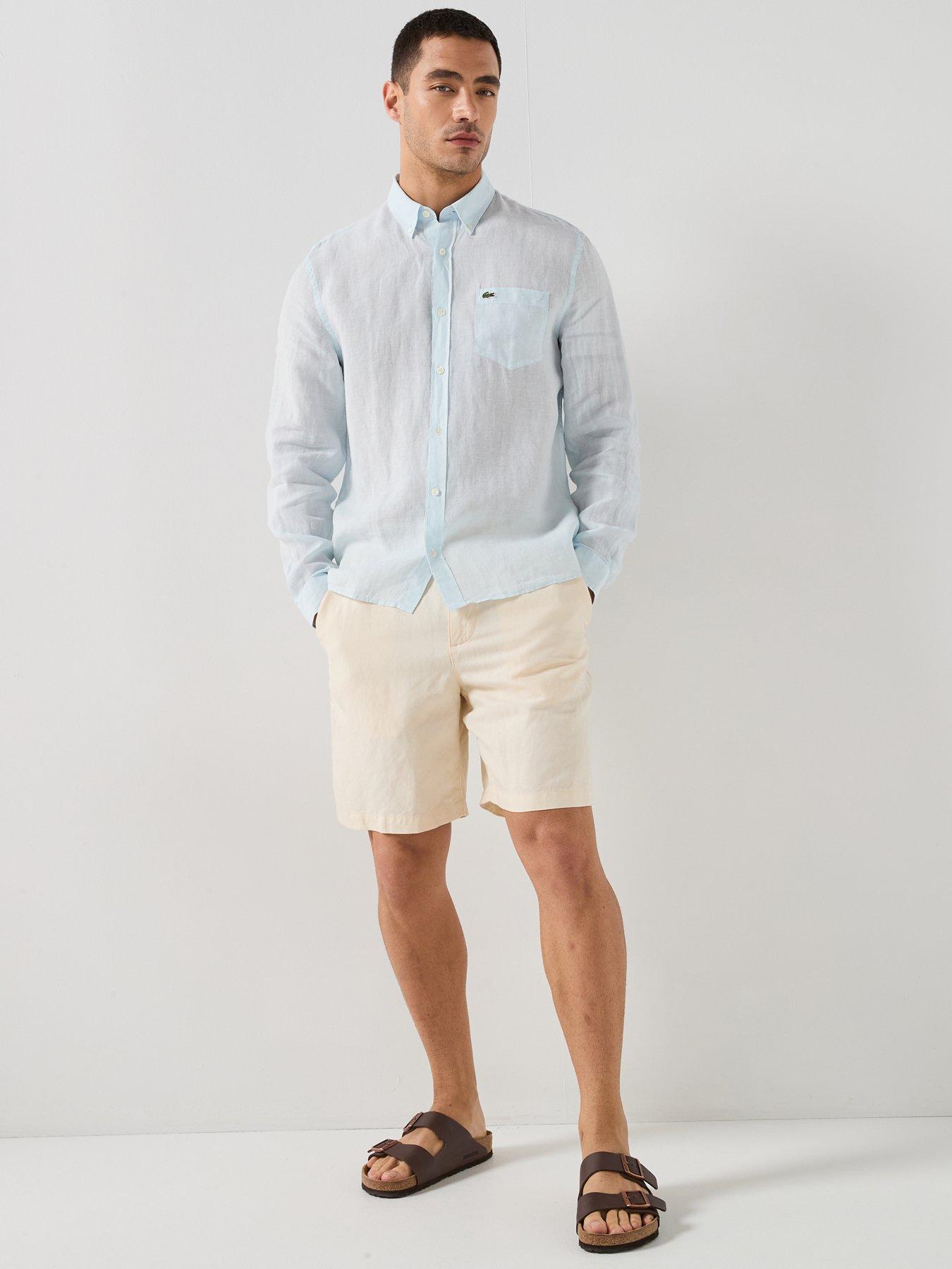 Image 5 of 6 of Lacoste Regular Fit Linen Long Sleeve Shirt - Light Blue