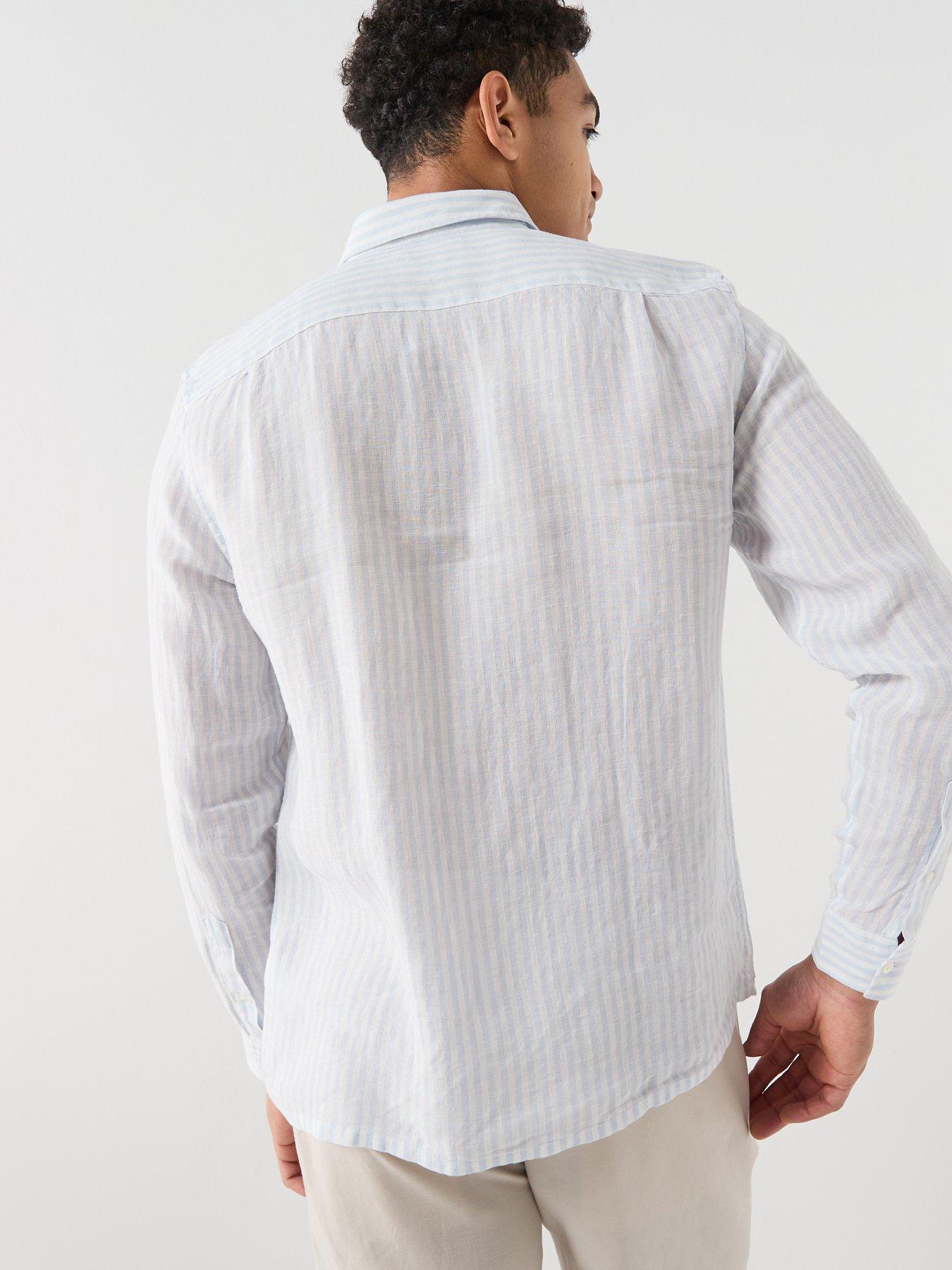 Image 2 of 5 of Lacoste Regular Fit Striped Linen Shirt - Blue