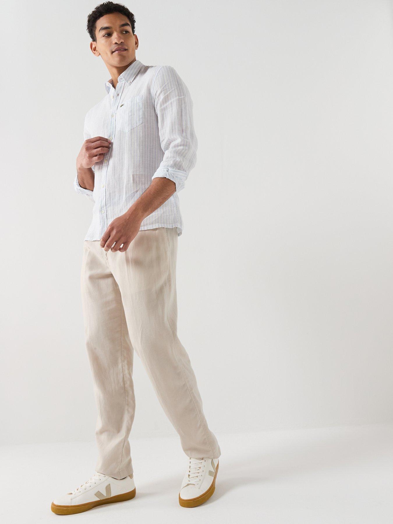 Image 3 of 5 of Lacoste Regular Fit Striped Linen Shirt - Blue
