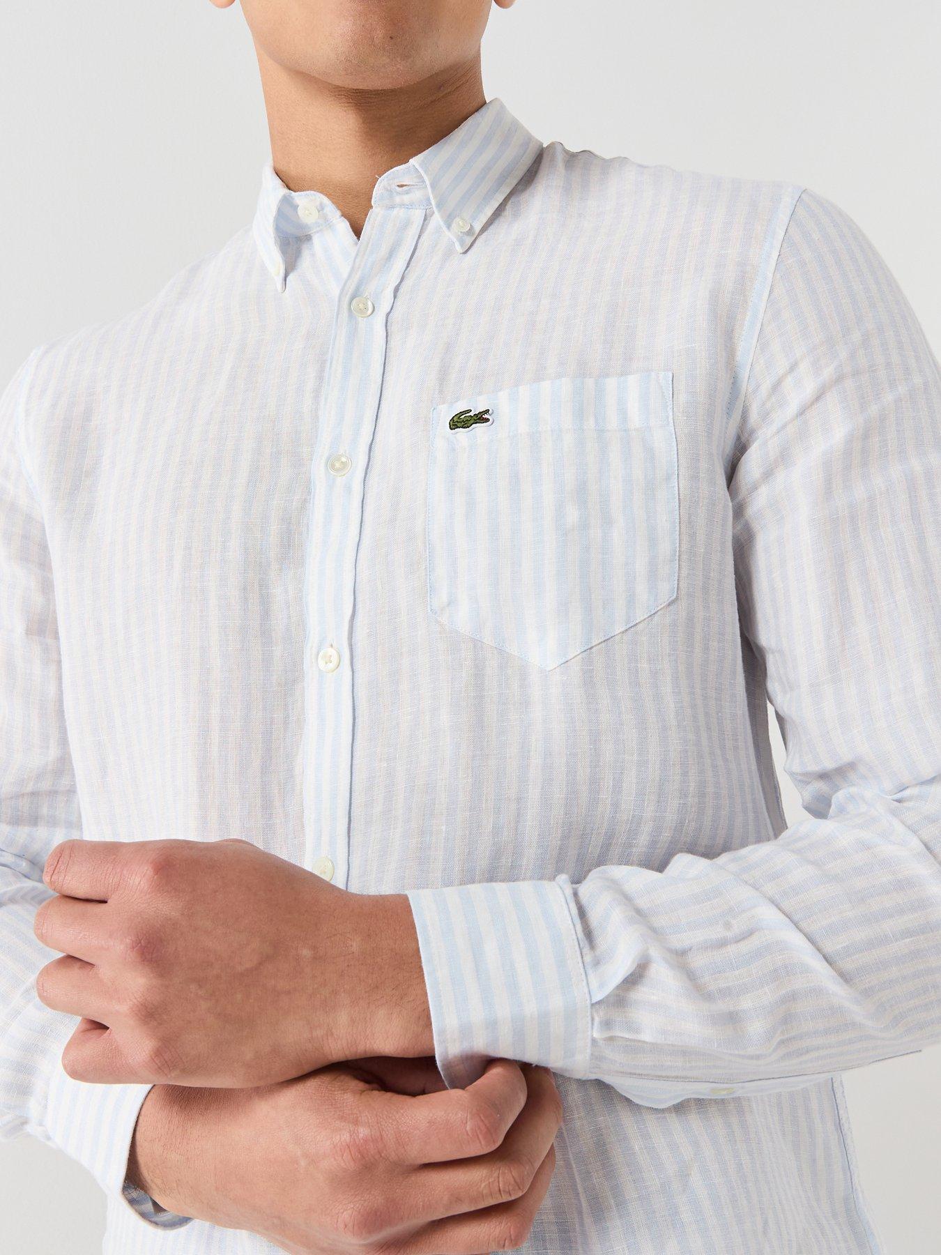 Image 4 of 5 of Lacoste Regular Fit Striped Linen Shirt - Blue