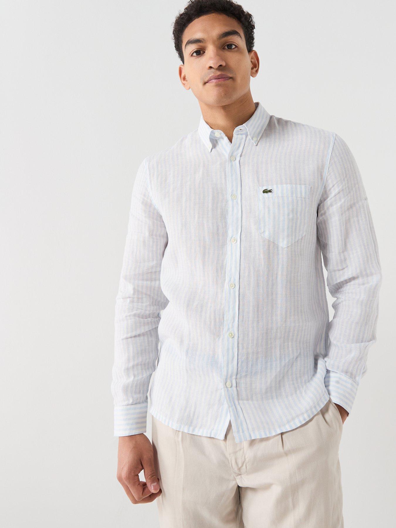 Image 5 of 5 of Lacoste Regular Fit Striped Linen Shirt - Blue
