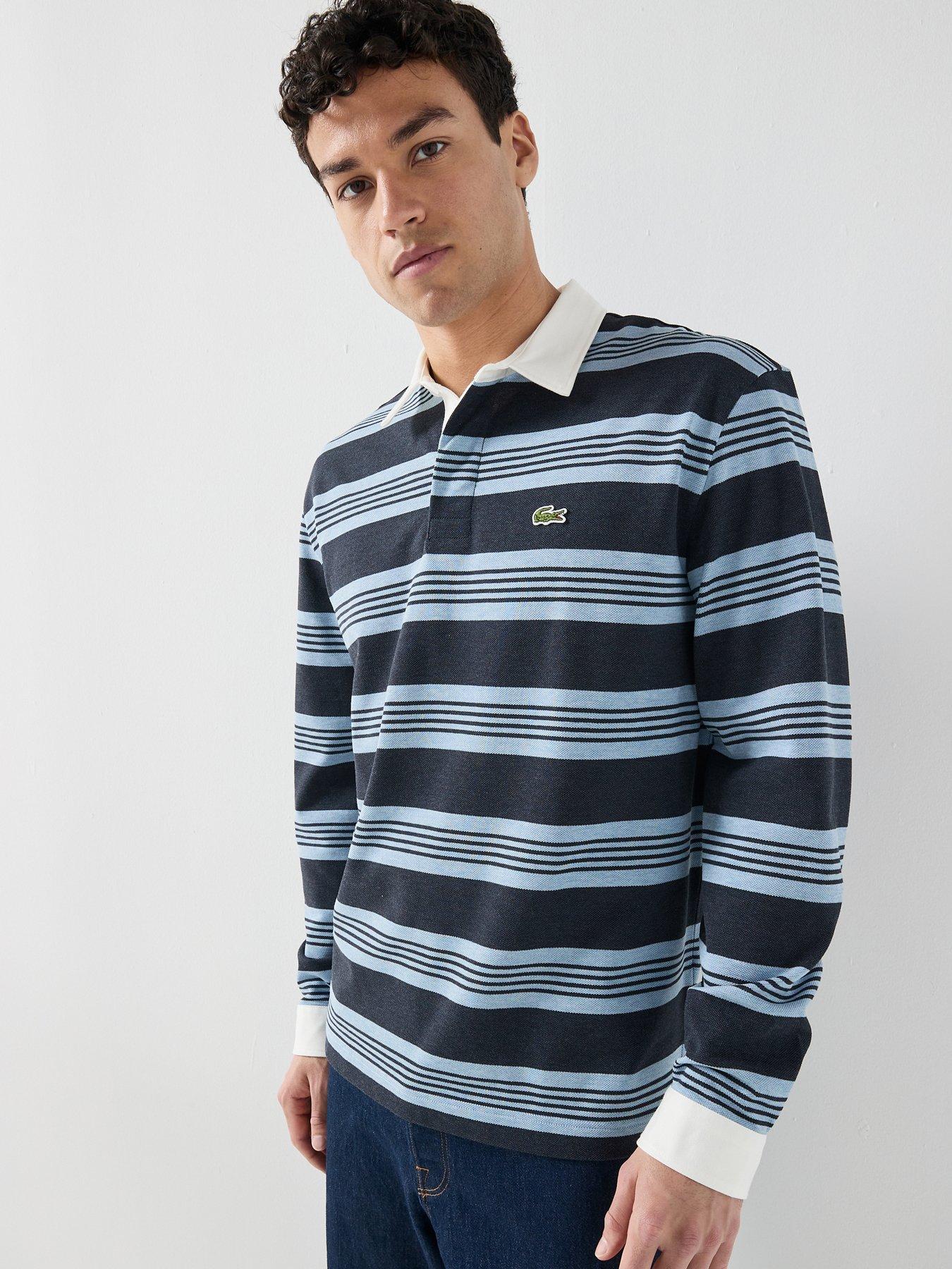 Lacoste Lacoste Classic Fit Marble Stripe Pique Rugby Polo Shirt- Navy