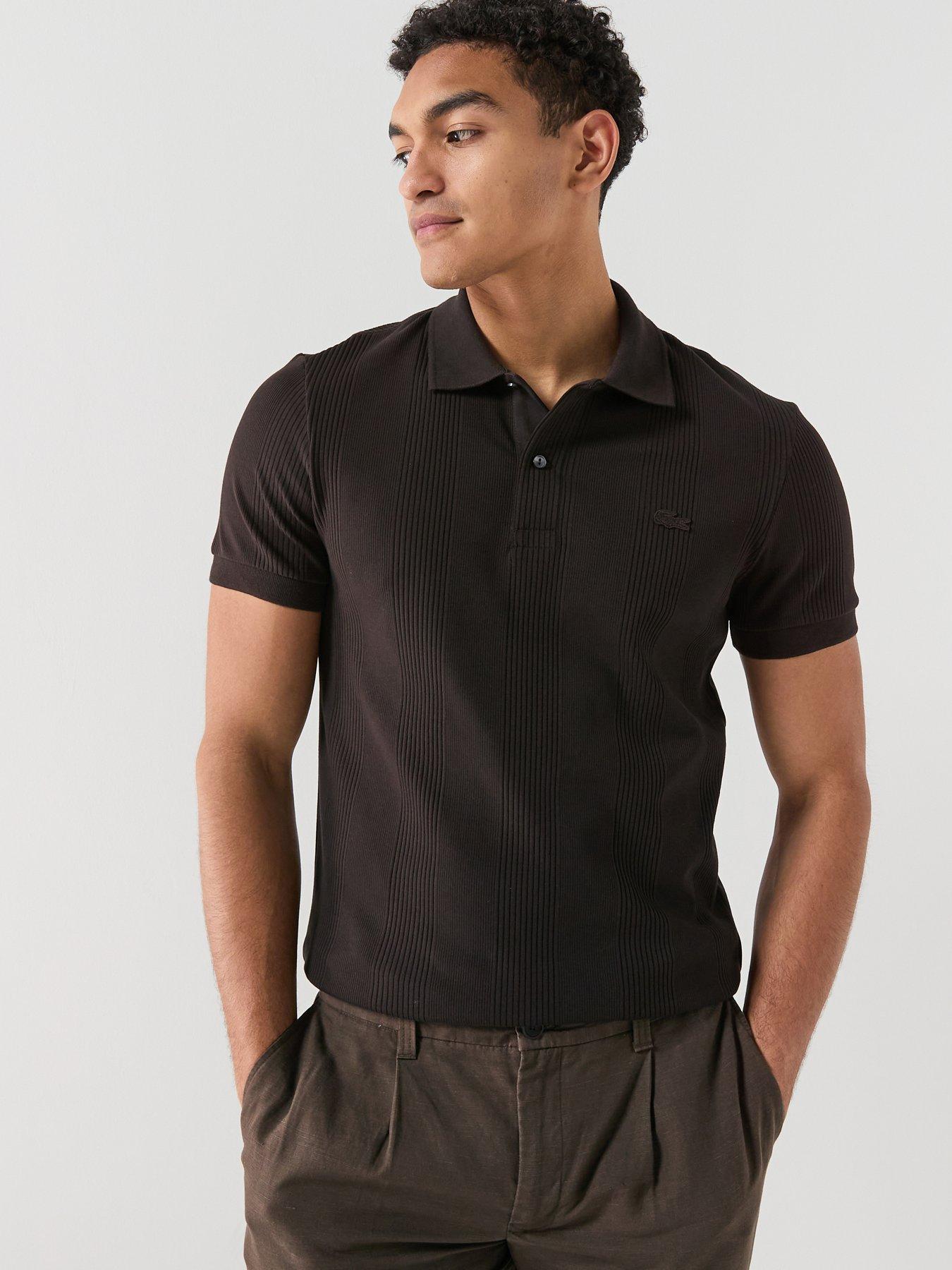 Lacoste Plisse Ribbed Polo Shirt - Brown
