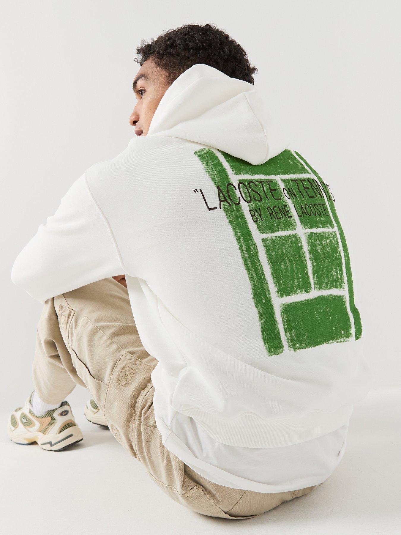 Lacoste Loose Fit Back Print Tennis Court Hoodie, White, Size Xl, Men