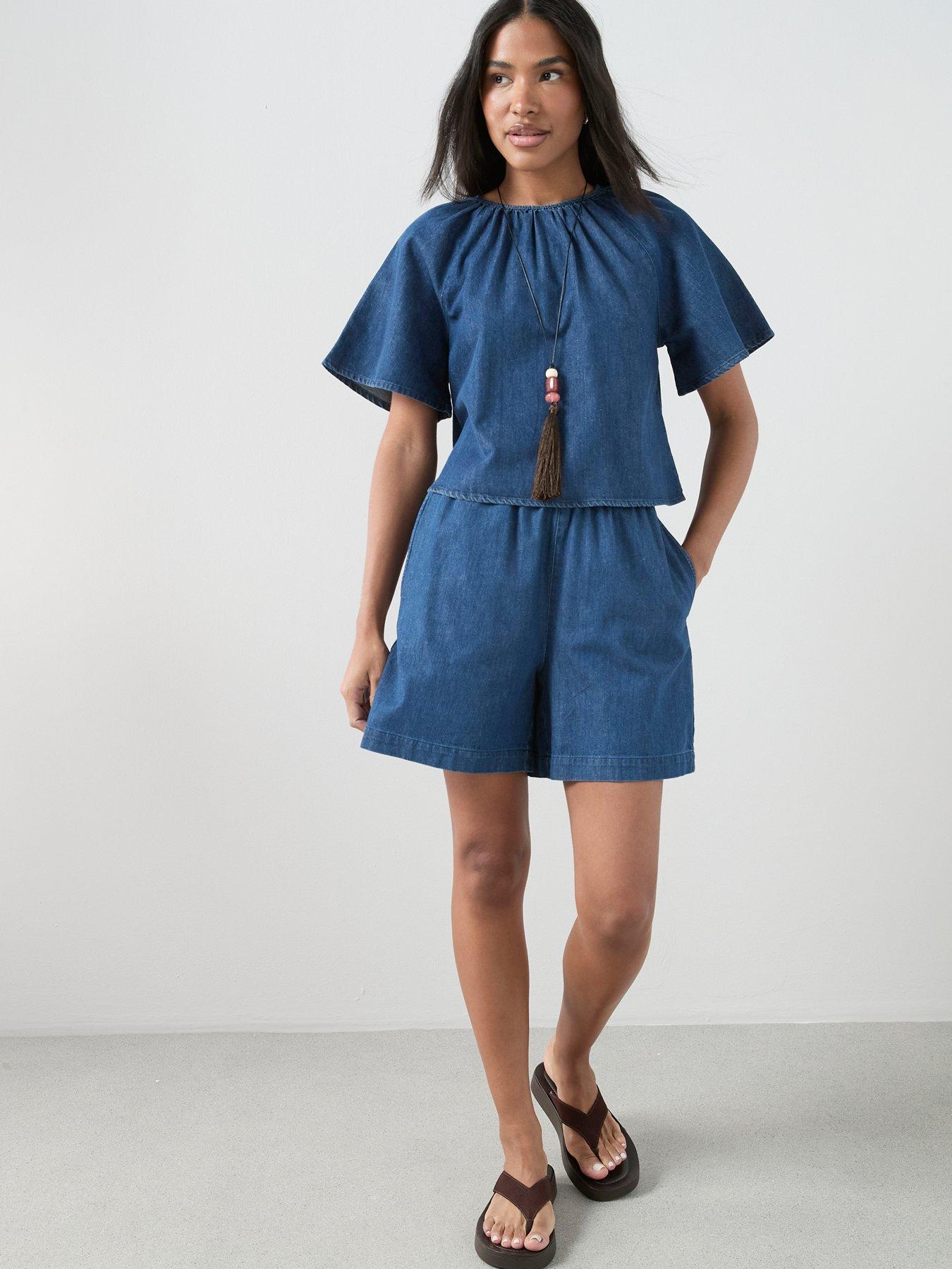 Image 3 of 7 of The Very Collection Cotton And Linen Mix Co-Ord Top - Dark Wash