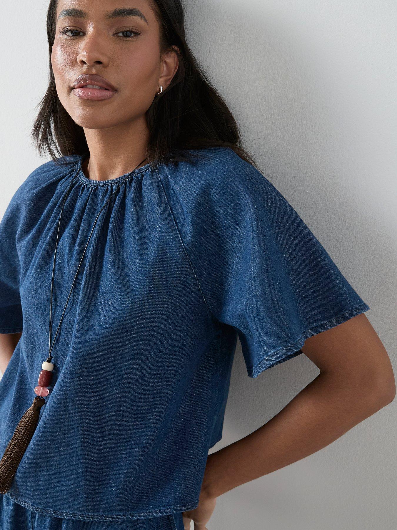 Image 4 of 7 of The Very Collection Cotton And Linen Mix Co-Ord Top - Dark Wash