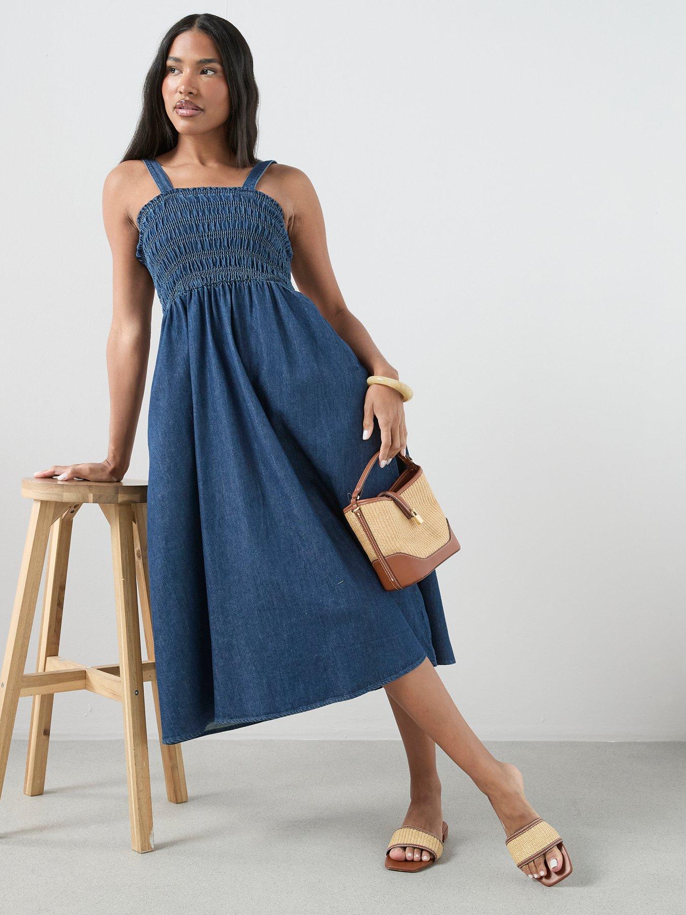 The Very Collection Smock Denim Midi Dress - Dark Wash