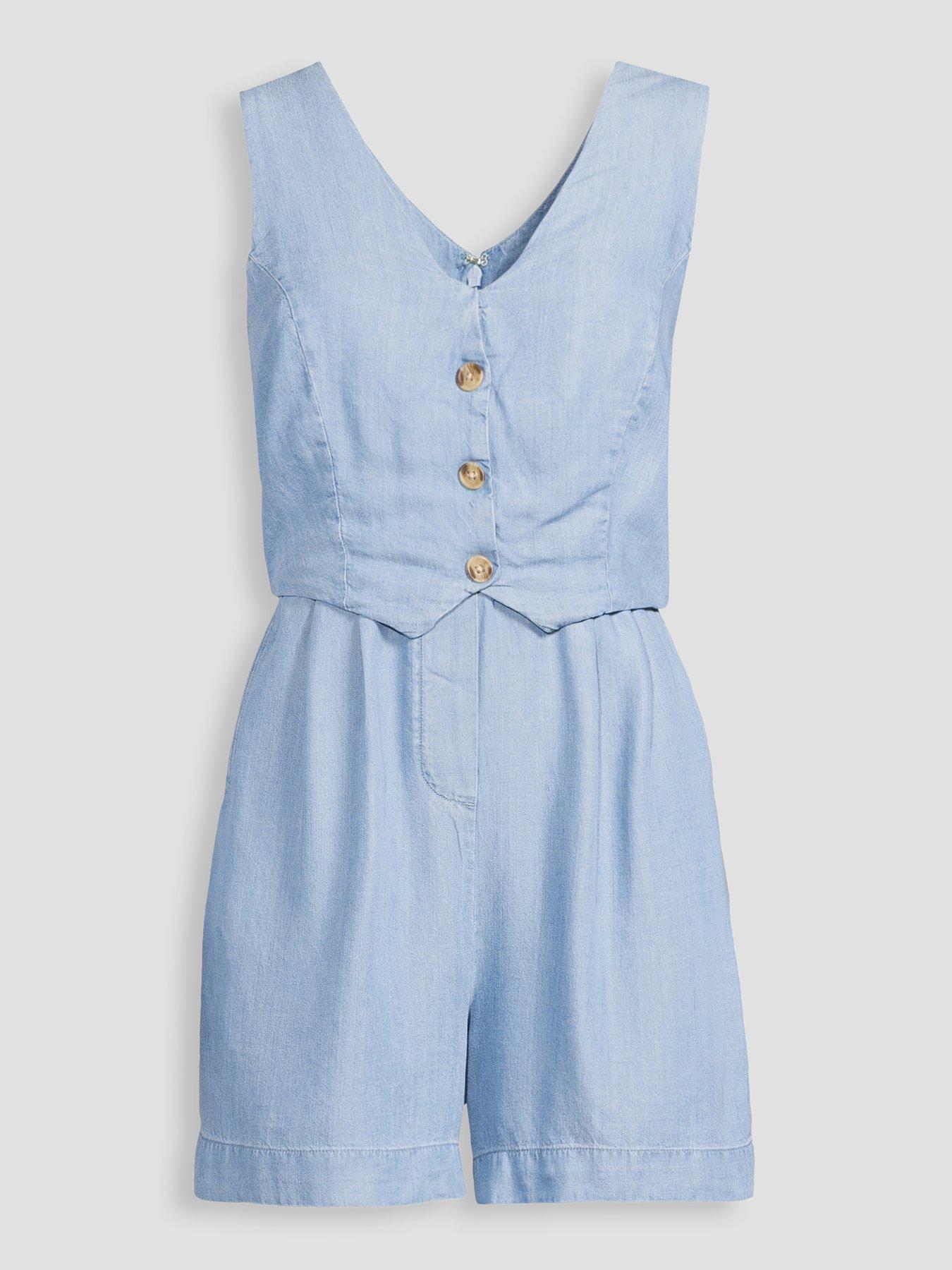Image 7 of 7 of The Very Collection Denim Waistcoat Playsuit - Mid Wash