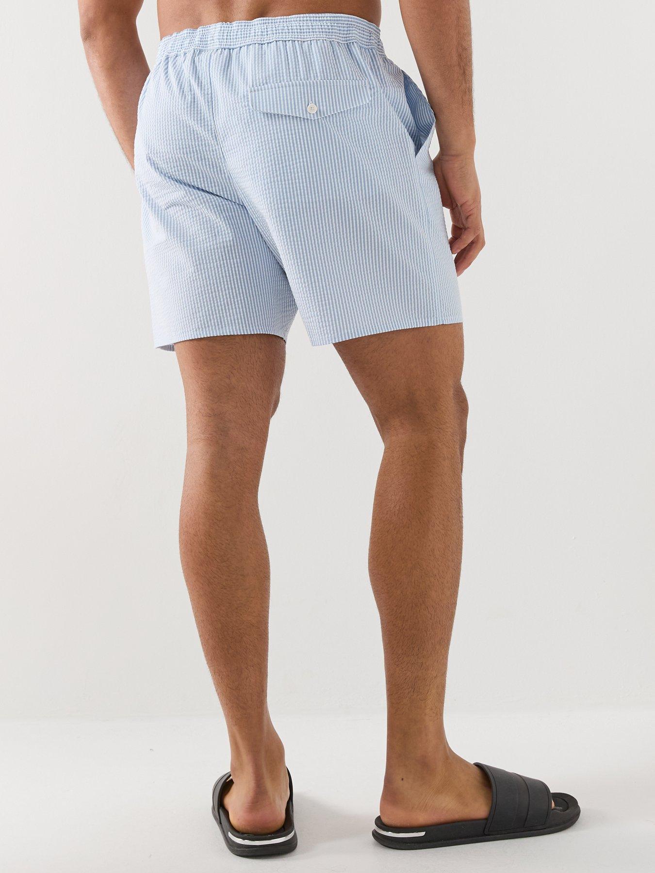 Image 2 of 5 of Lacoste Mid Length Striped Swim Trunks - Blue