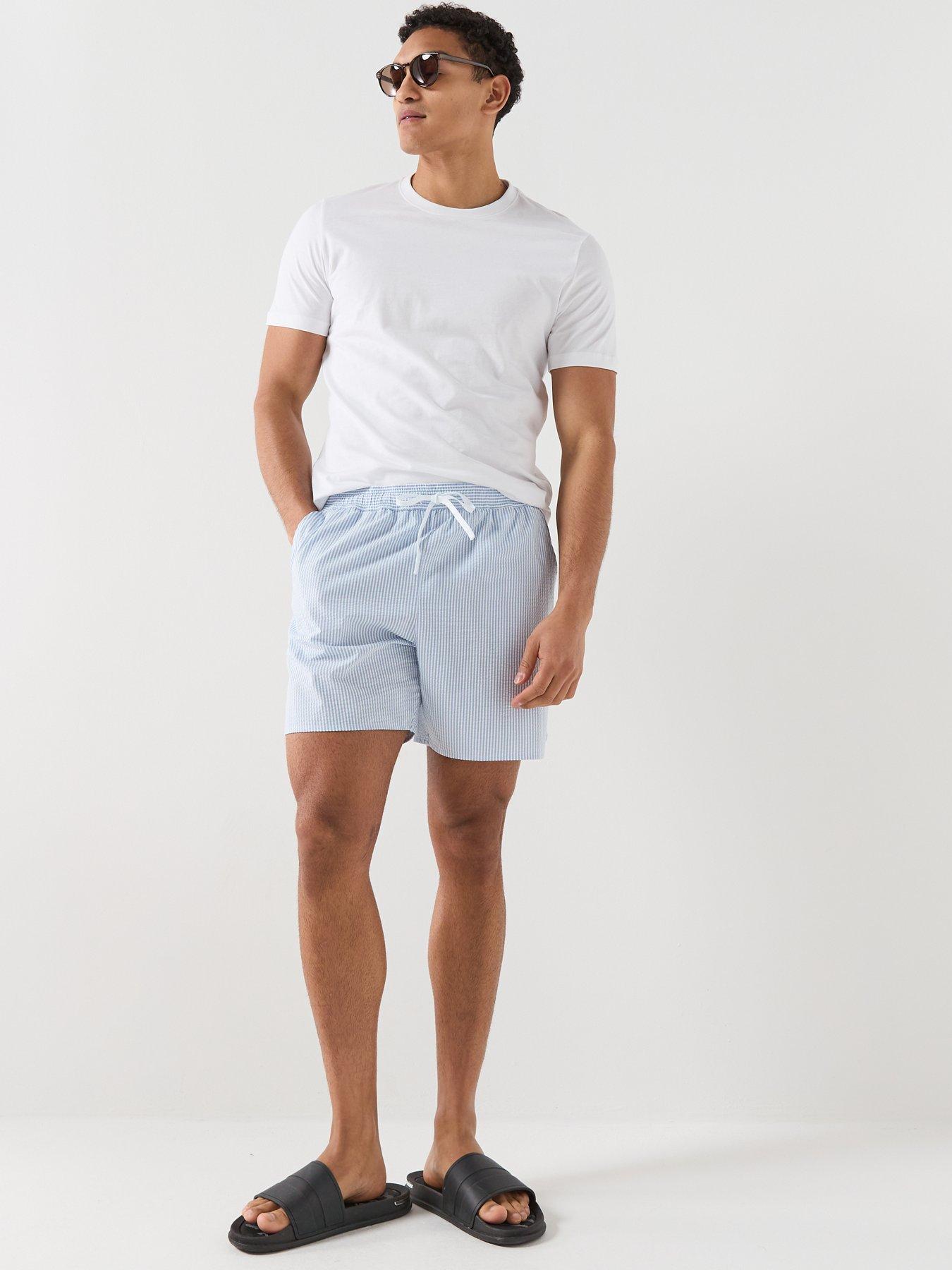 Image 3 of 5 of Lacoste Mid Length Striped Swim Trunks - Blue